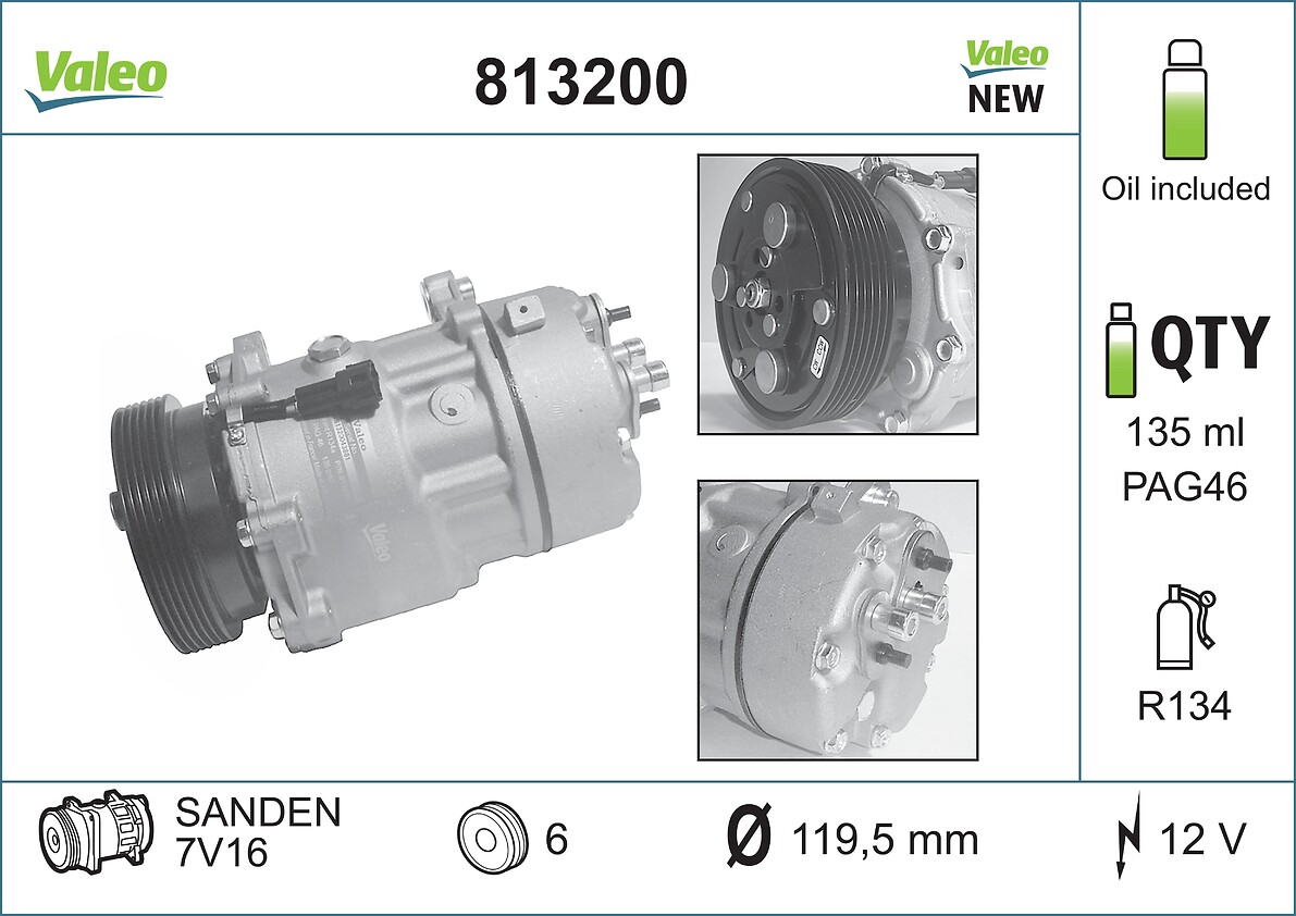 Compressor, air conditioning - 813200 VALEO