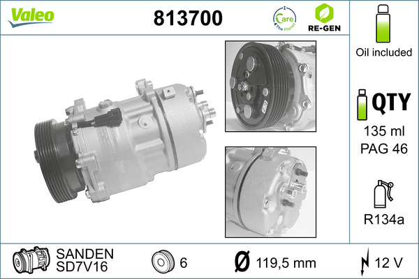 Compressore, Climatizzatore - 813700 VALEO
