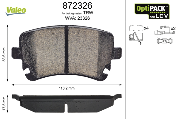 stabdžių trinkelių rinkinys, diskinis stabdys - 872326 VALEO