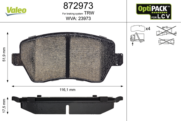 Kit pastiglie freno, Freno a disco - 872973 VALEO