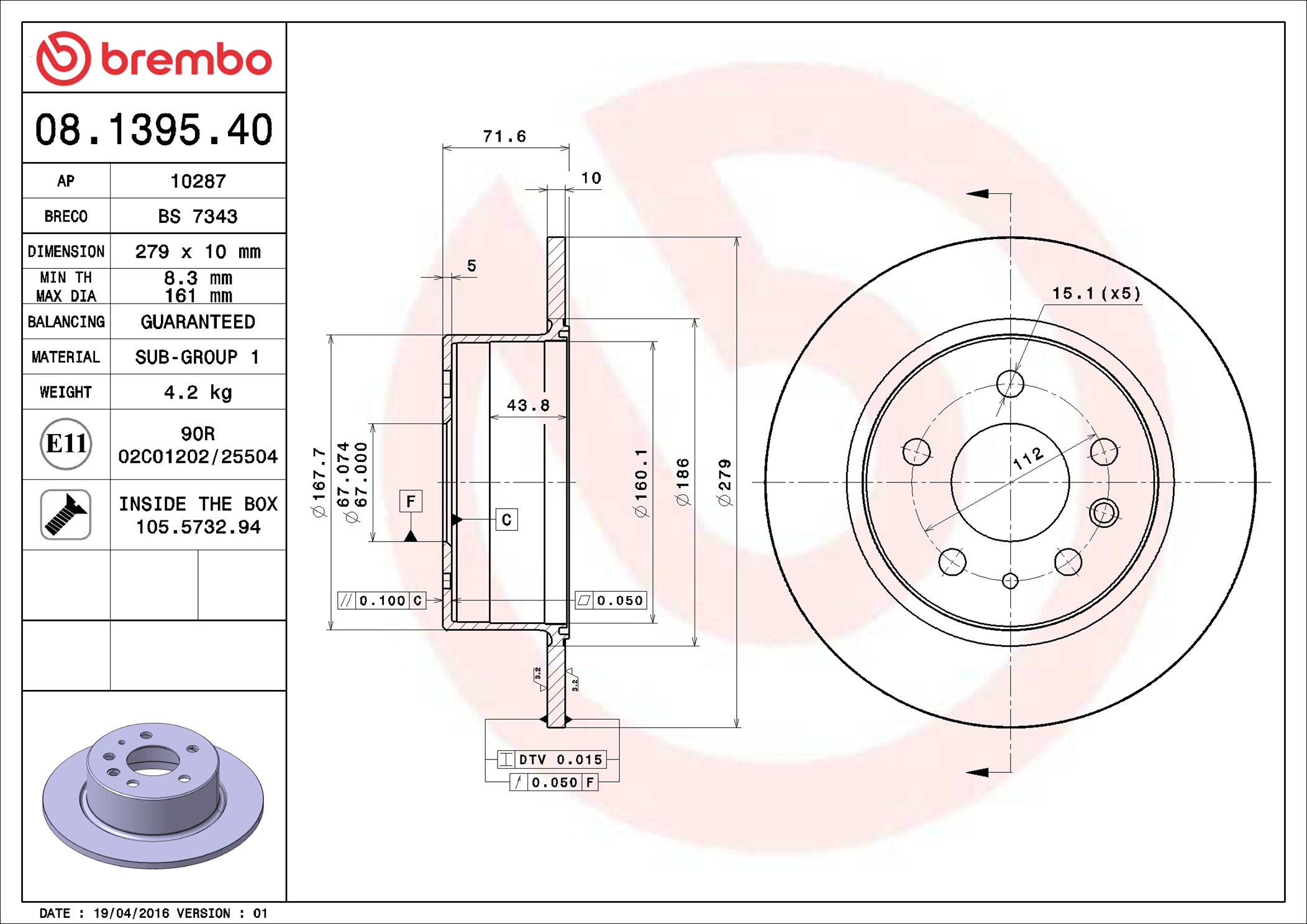 stabdžių diskas - 08.1395.40 BREMBO