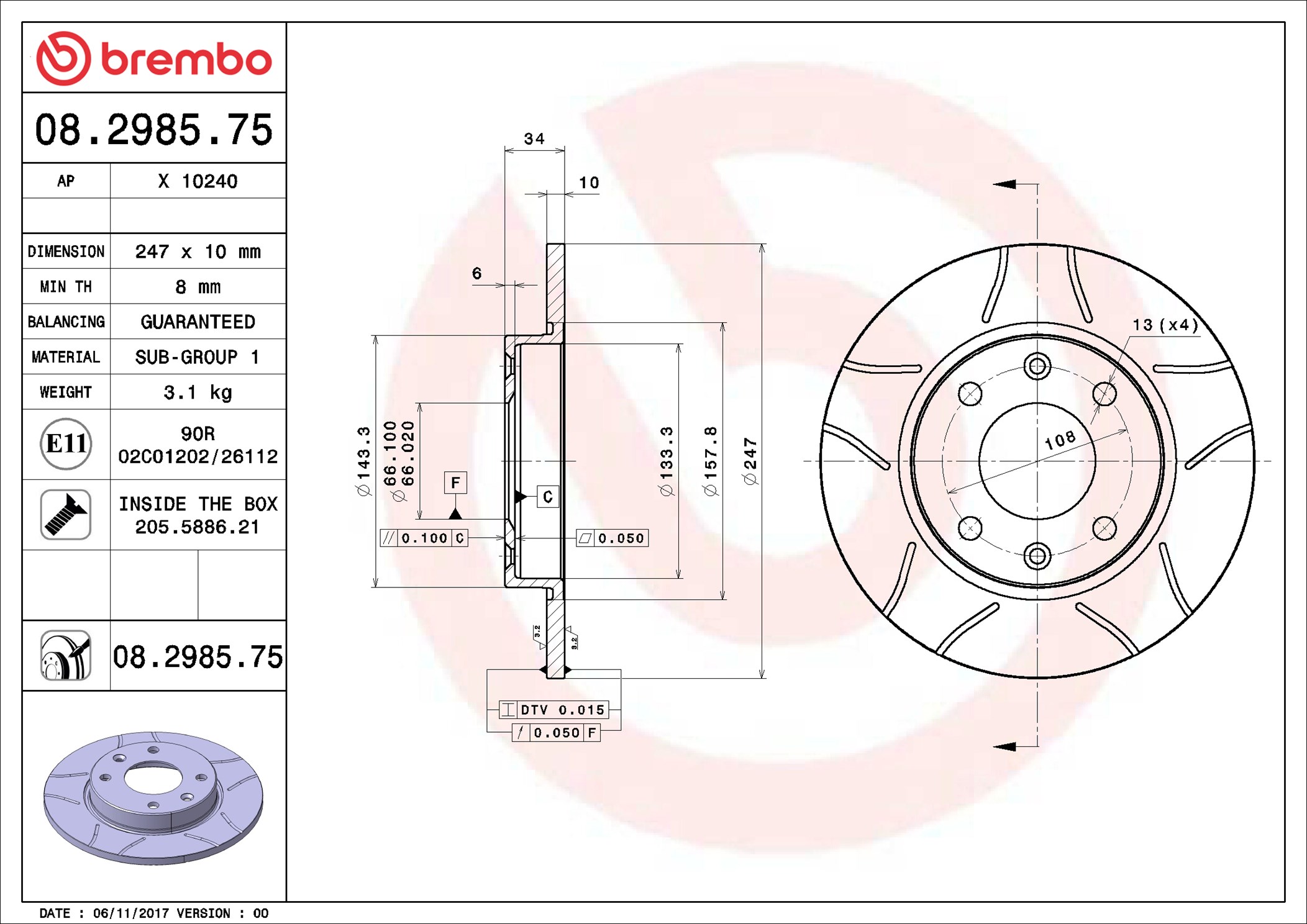 stabdžių diskas - 08.2985.75 BREMBO