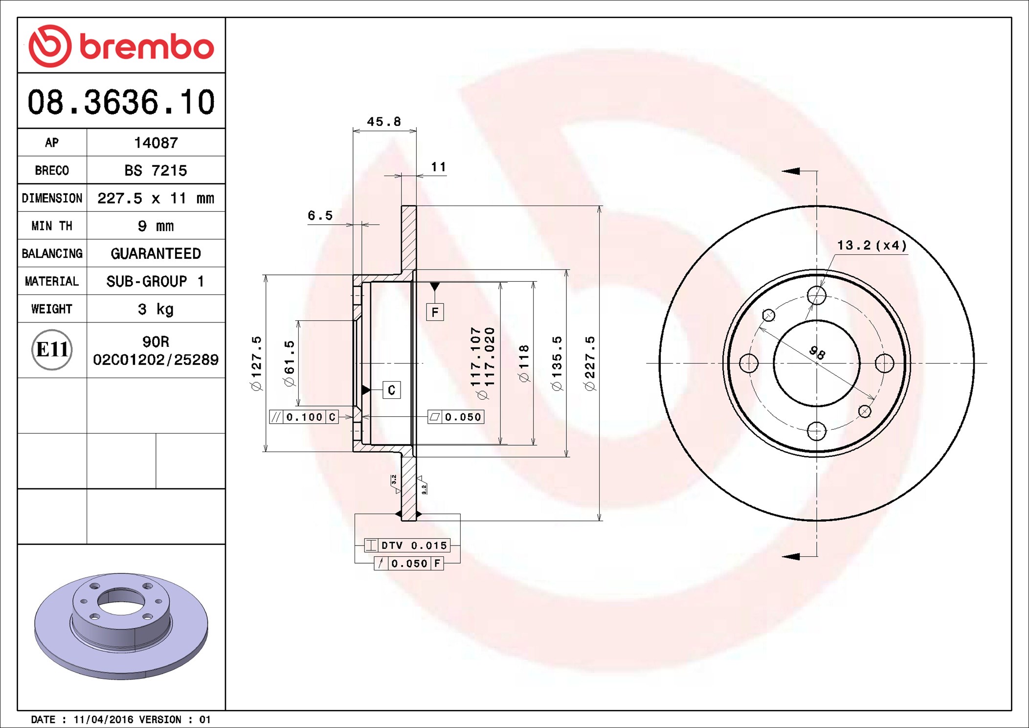 Brake Disc - 08.3636.10 BREMBO