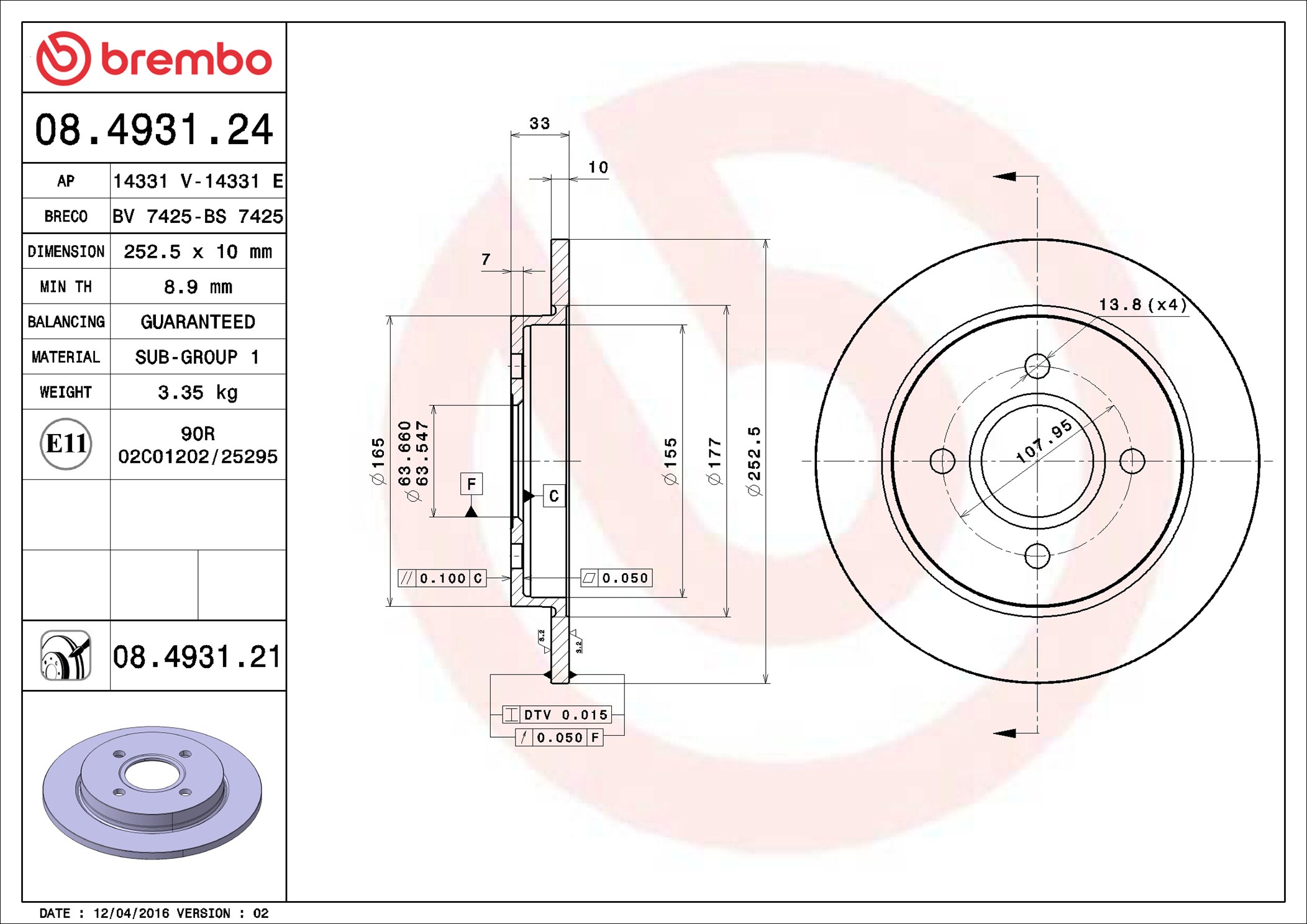 Brake Disc - 08.4931.21 BREMBO