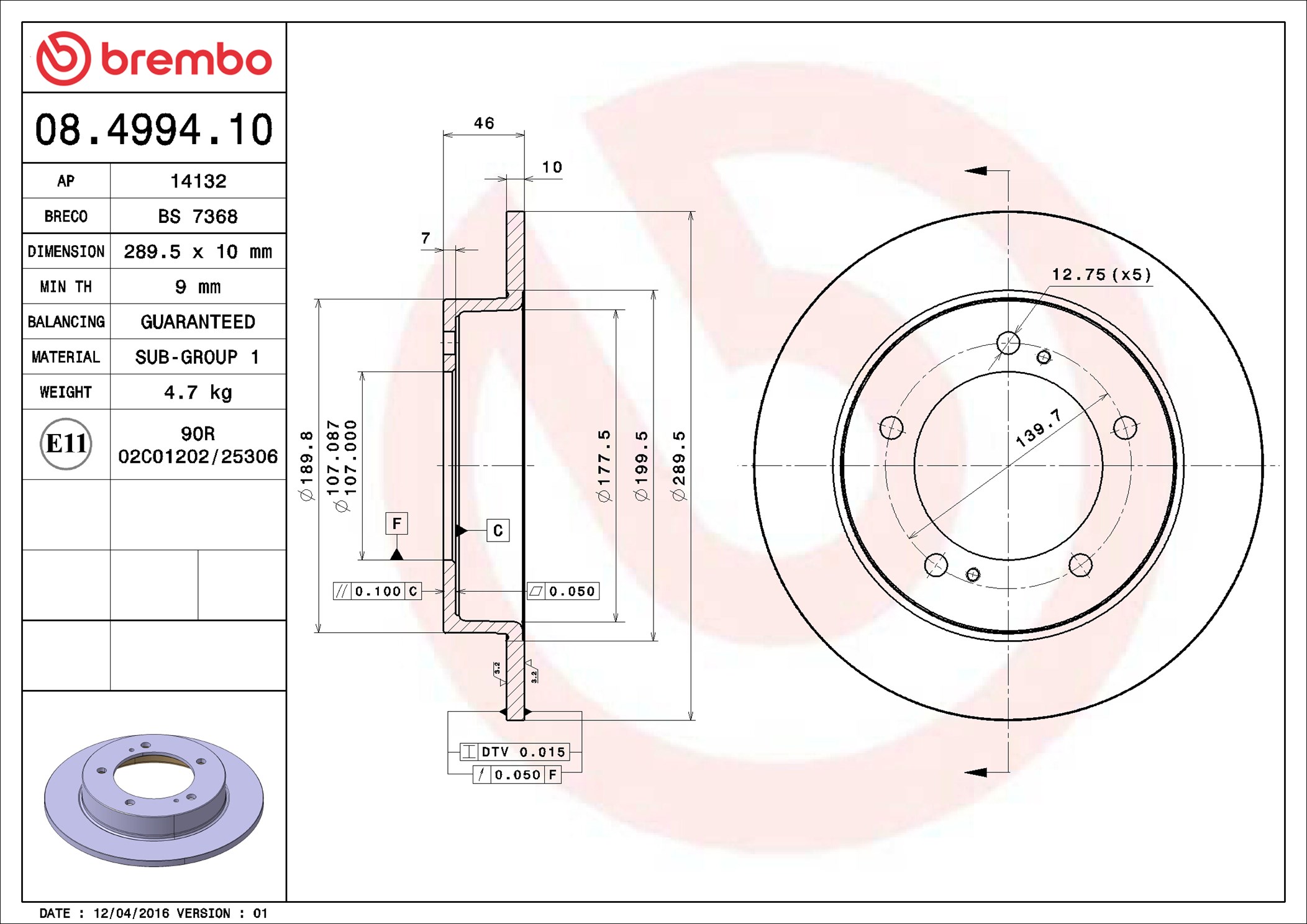 Brake Disc - 08.4994.10 BREMBO