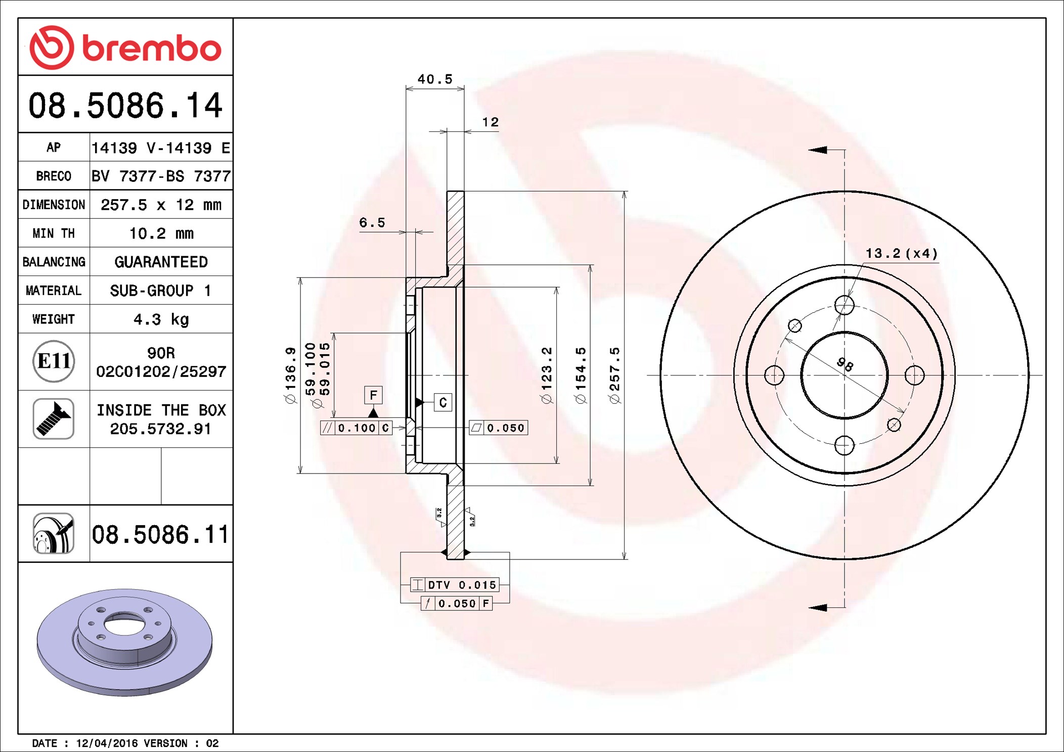 Brake Disc - 08.5086.11 BREMBO