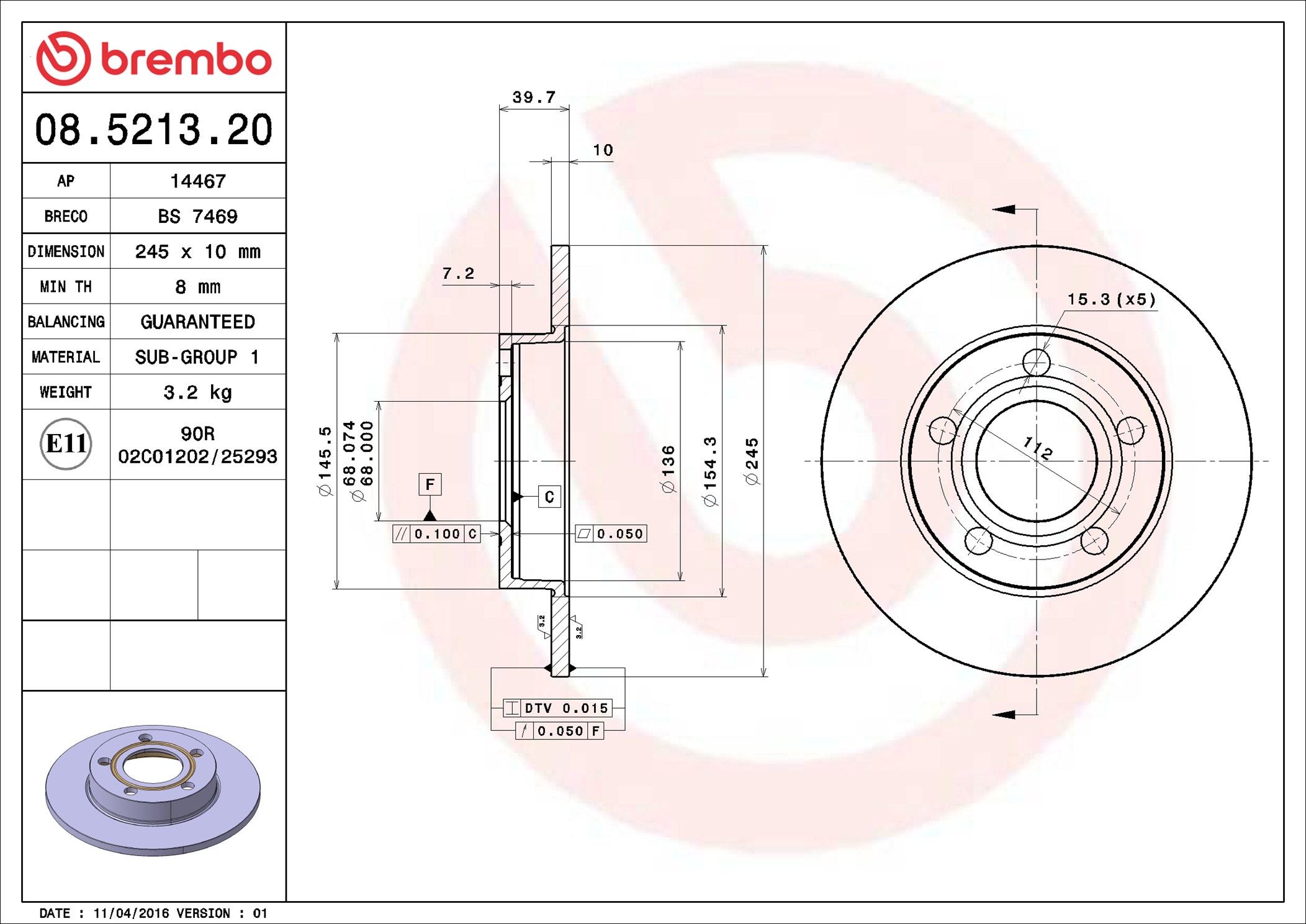 Discofreno - 08.5213.20 BREMBO