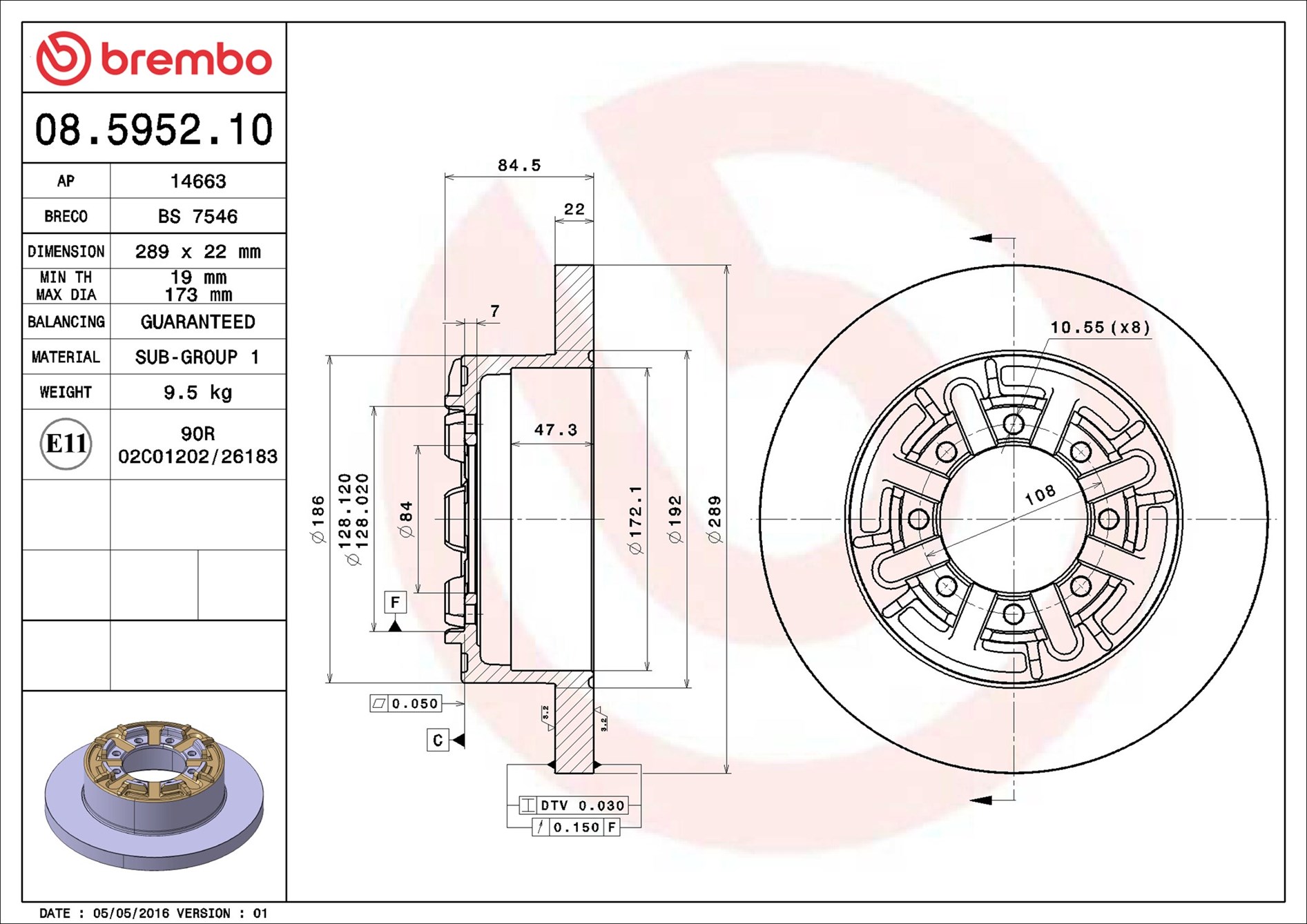 Discofreno - 08.5952.10 BREMBO