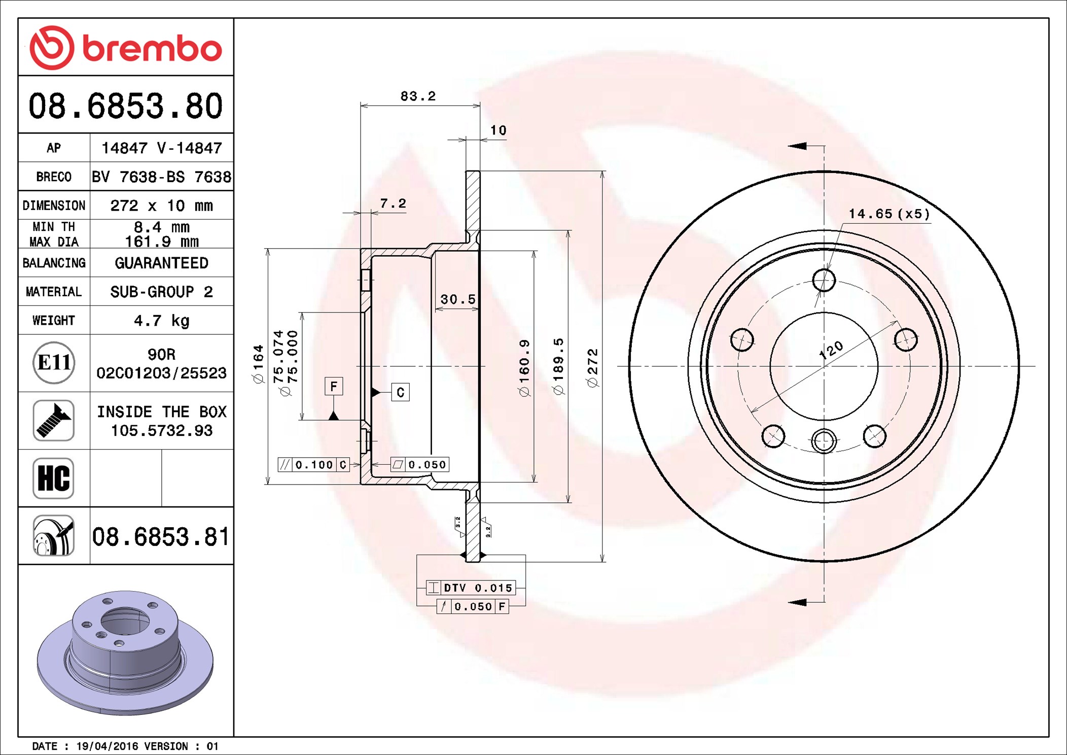 Brake Disc - 08.6853.81 BREMBO