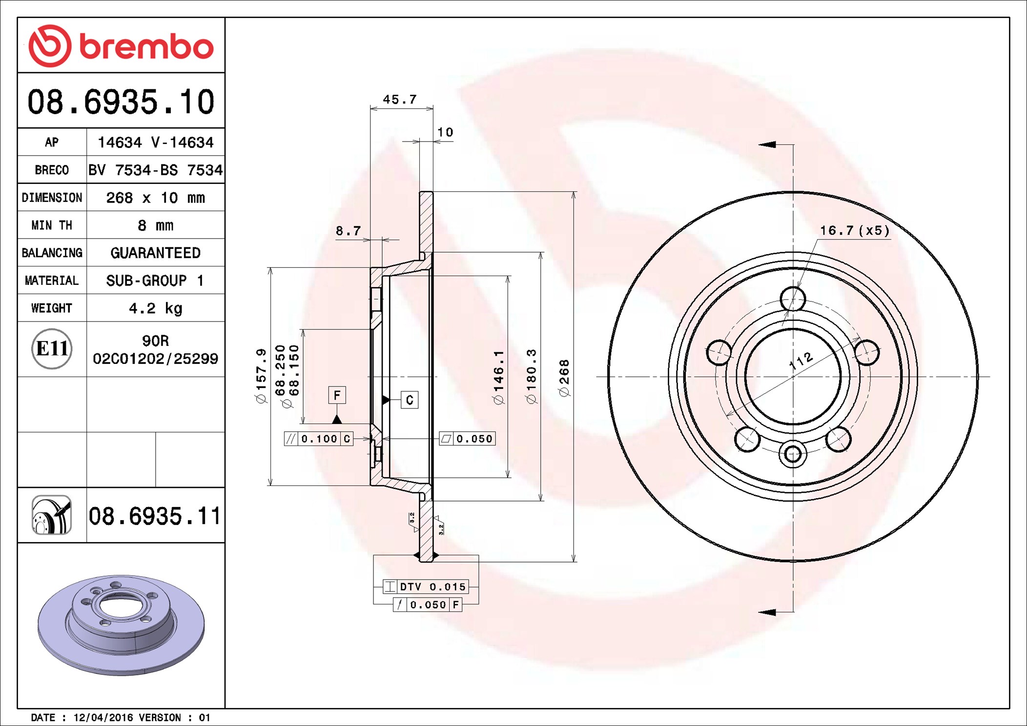 Discofreno - 08.6935.11 BREMBO
