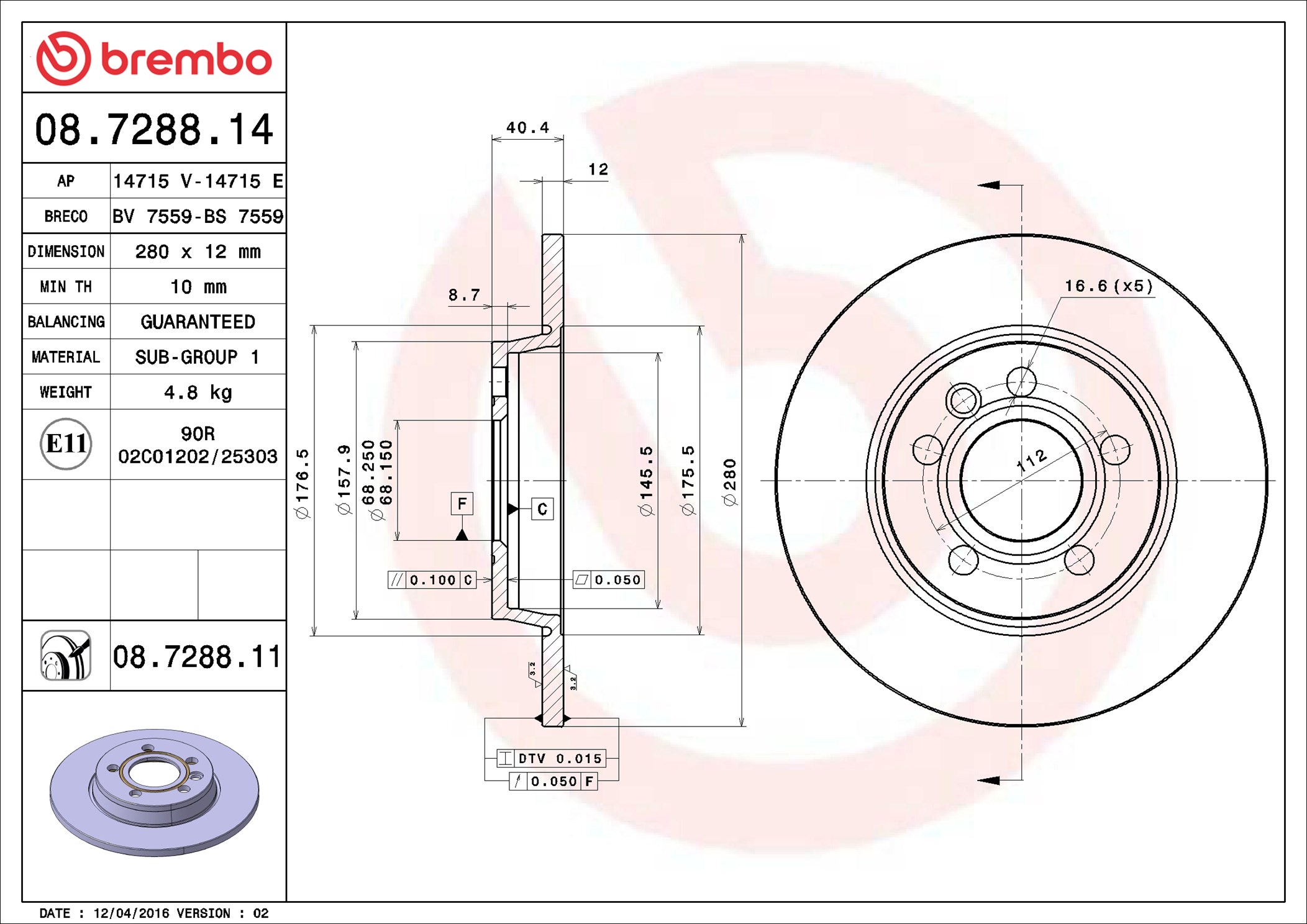 Discofreno - 08.7288.11 BREMBO