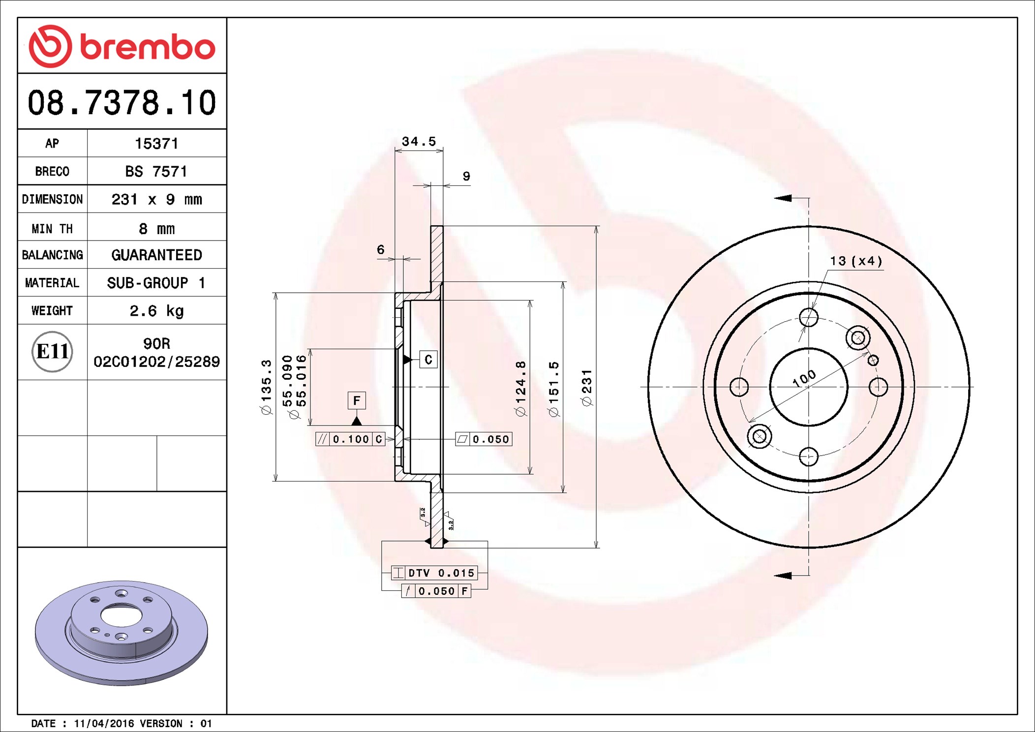 Discofreno - 08.7378.10 BREMBO