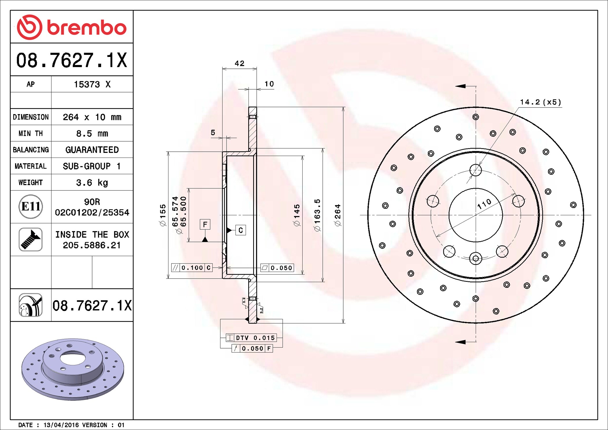 Brake Disc - 08.7627.1X BREMBO
