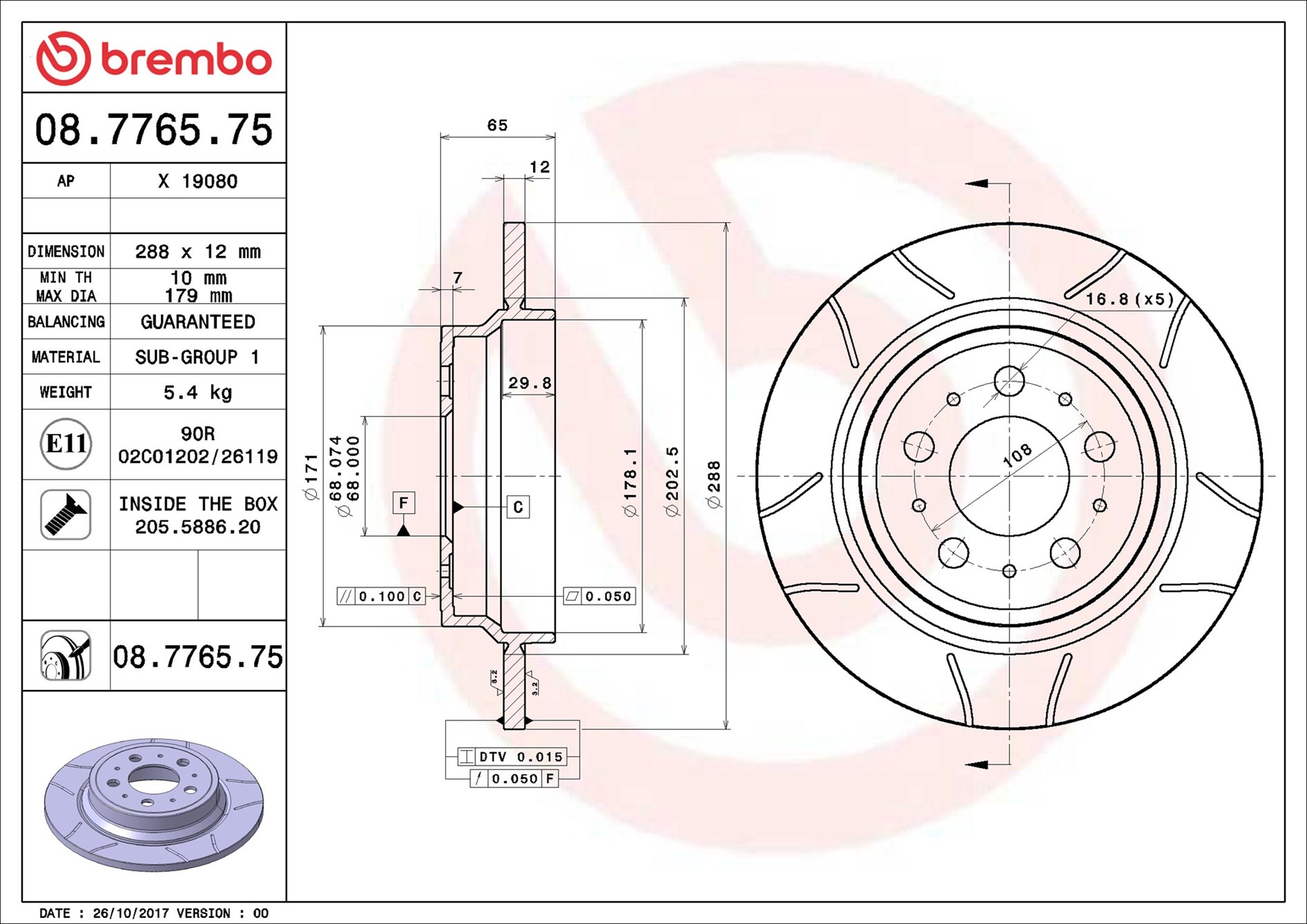 Brake Disc - 08.7765.75 BREMBO