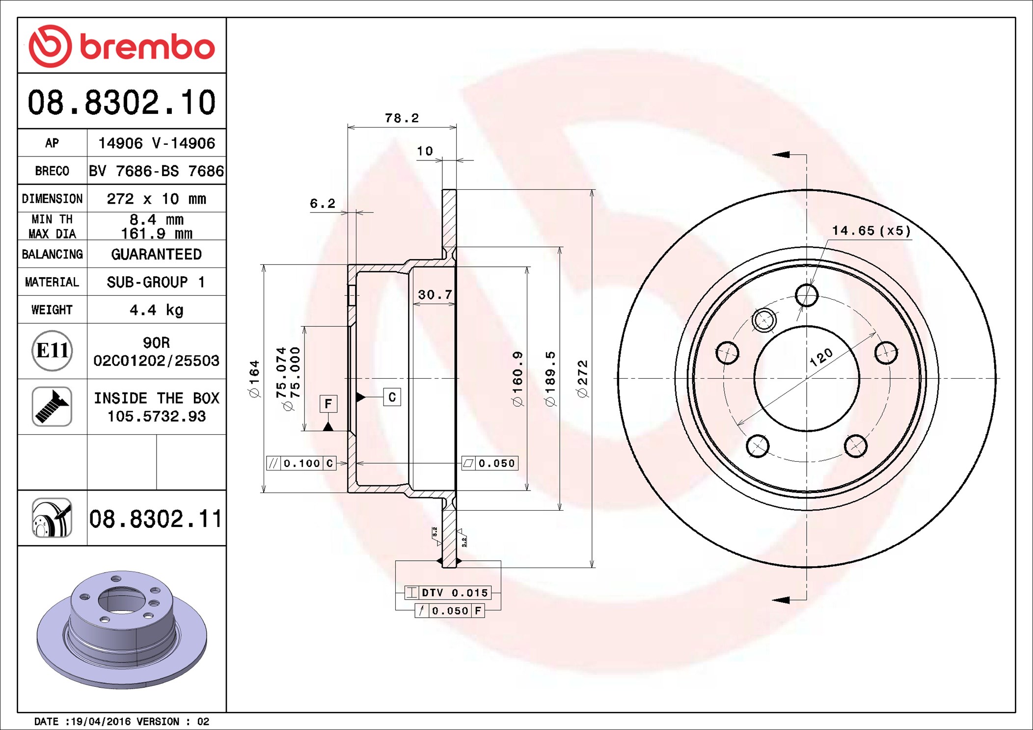 Discofreno - 08.8302.11 BREMBO