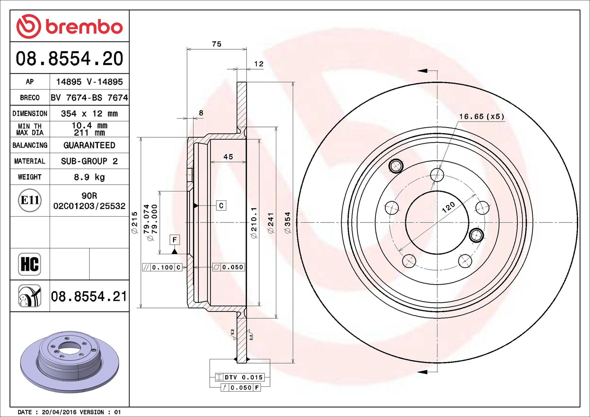 Brake Disc - 08.8554.21 BREMBO