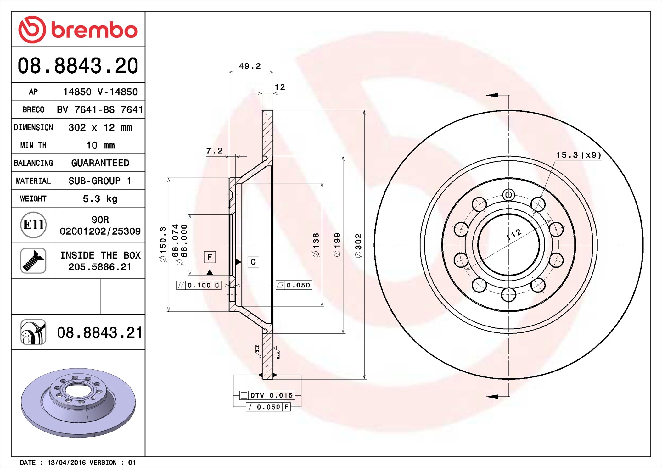 Discofreno - 08.8843.21 BREMBO