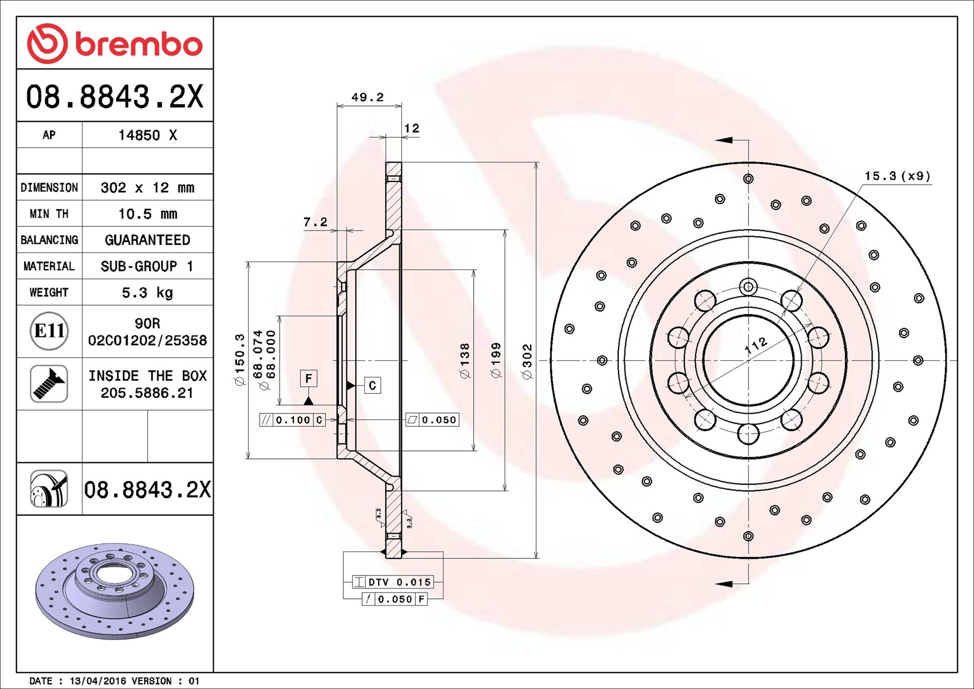 Discofreno - 08.8843.2X BREMBO
