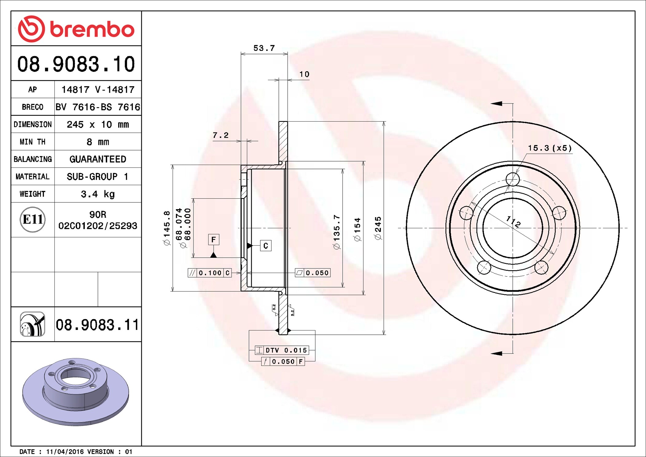 Discofreno - 08.9083.11 BREMBO