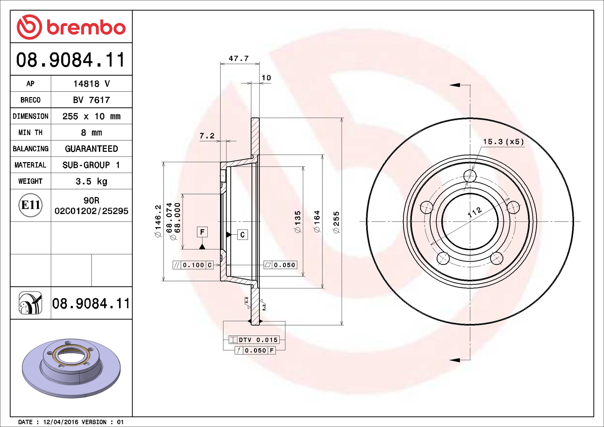 stabdžių diskas - 08.9084.11 BREMBO