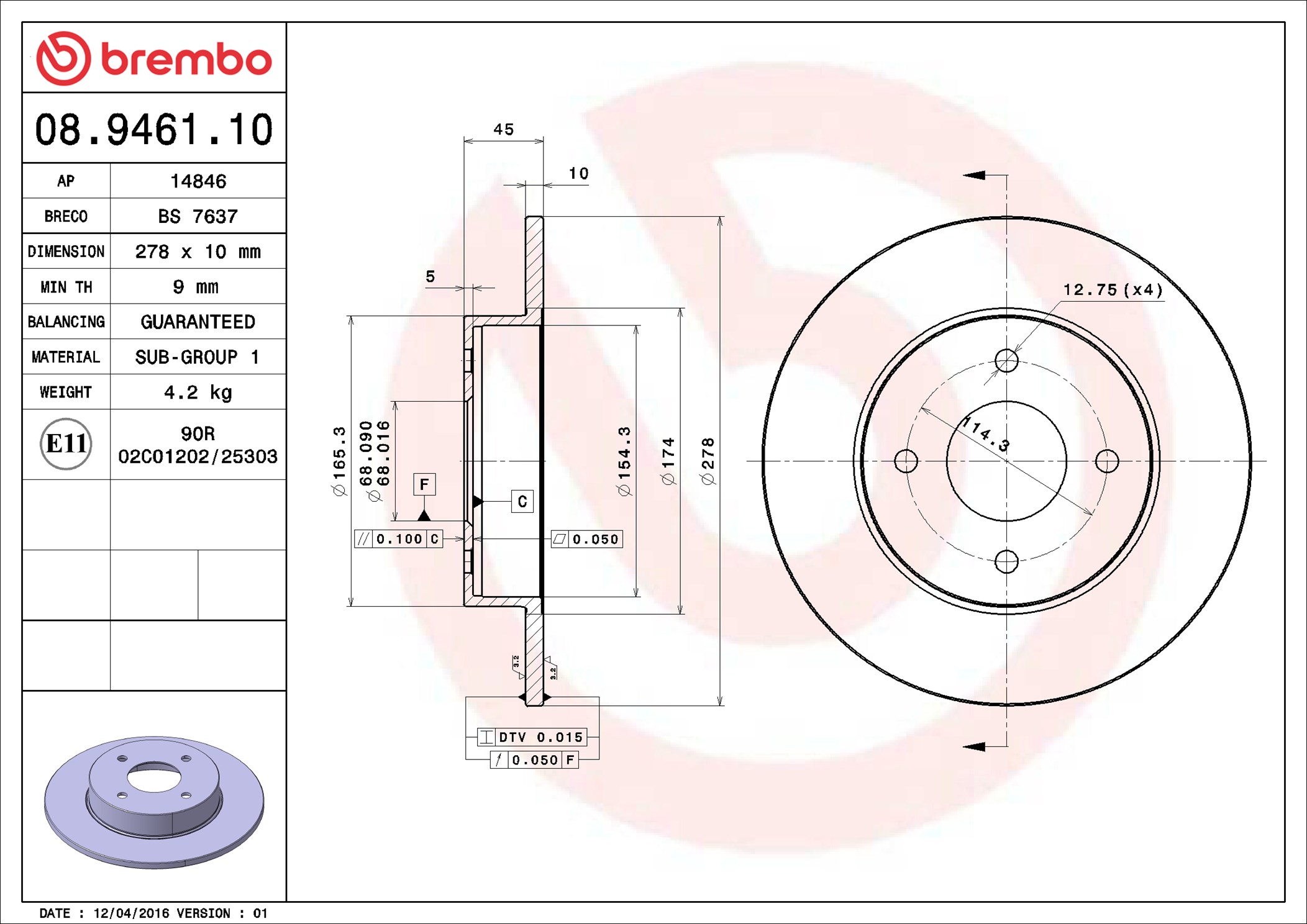Brake Disc - 08.9461.10 BREMBO
