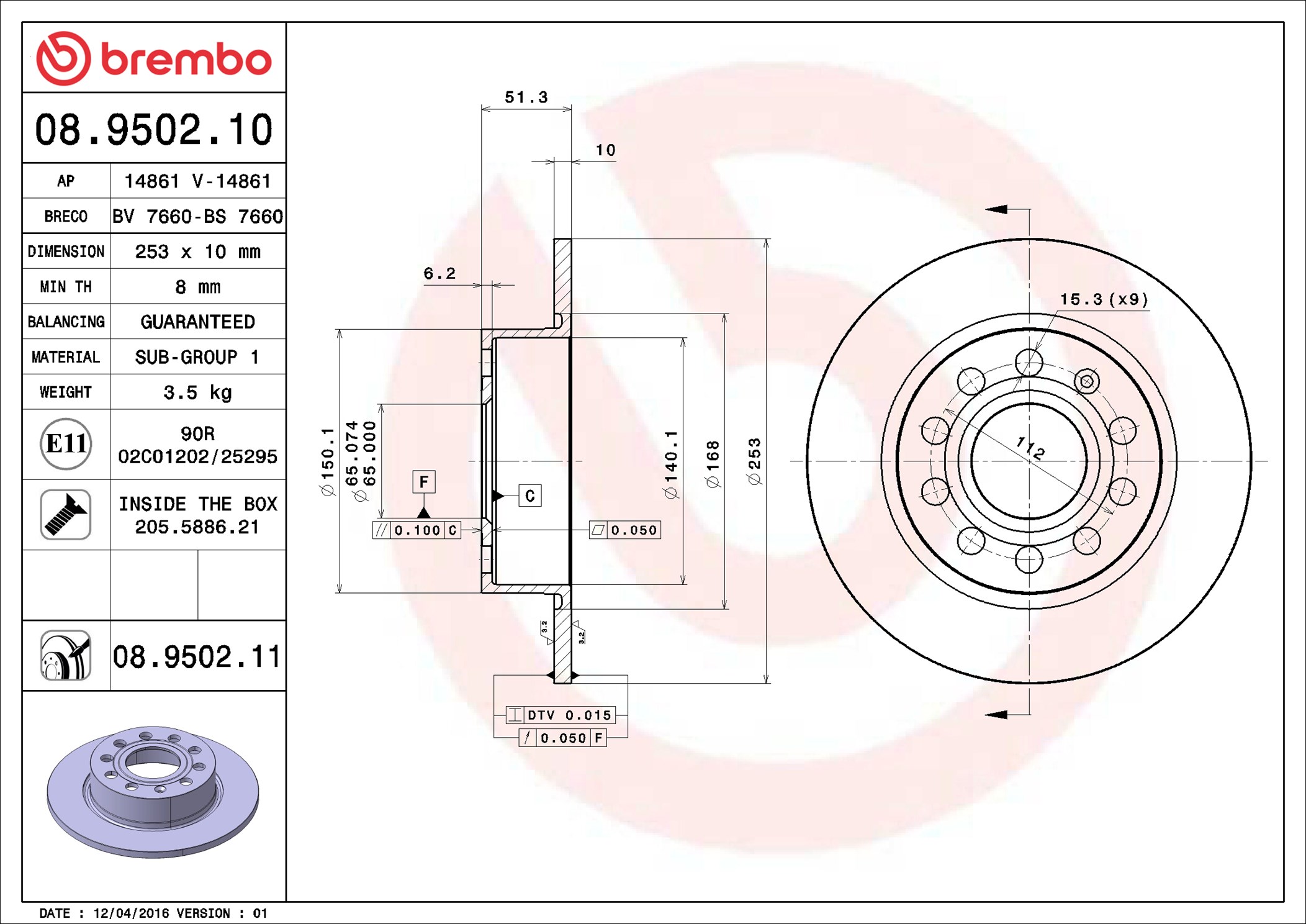 Discofreno - 08.9502.11 BREMBO