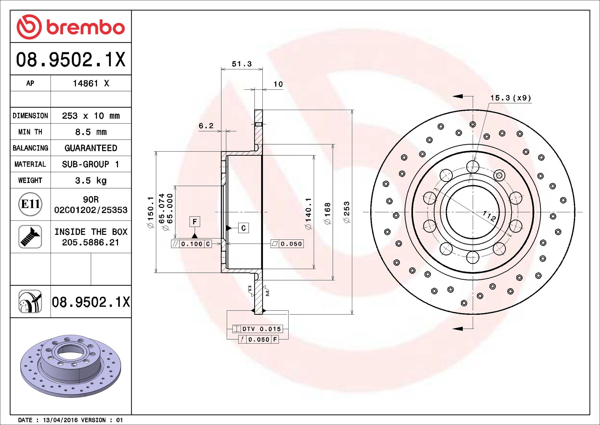 Discofreno - 08.9502.1X BREMBO