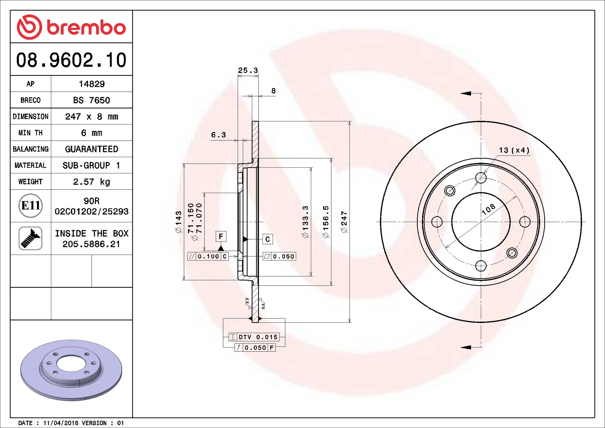 Discofreno - 08.9602.10 BREMBO
