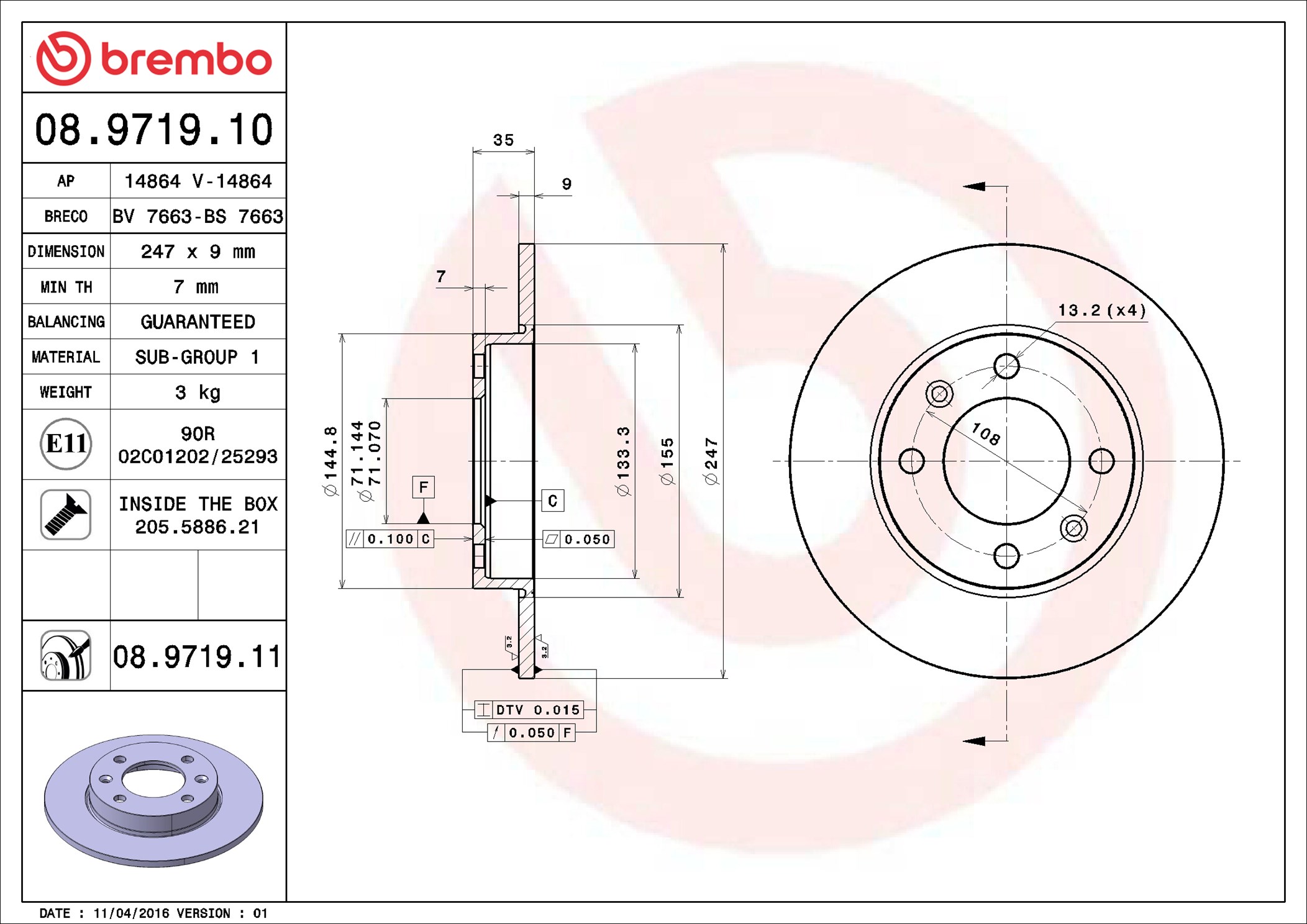 Brake Disc - 08.9719.11 BREMBO