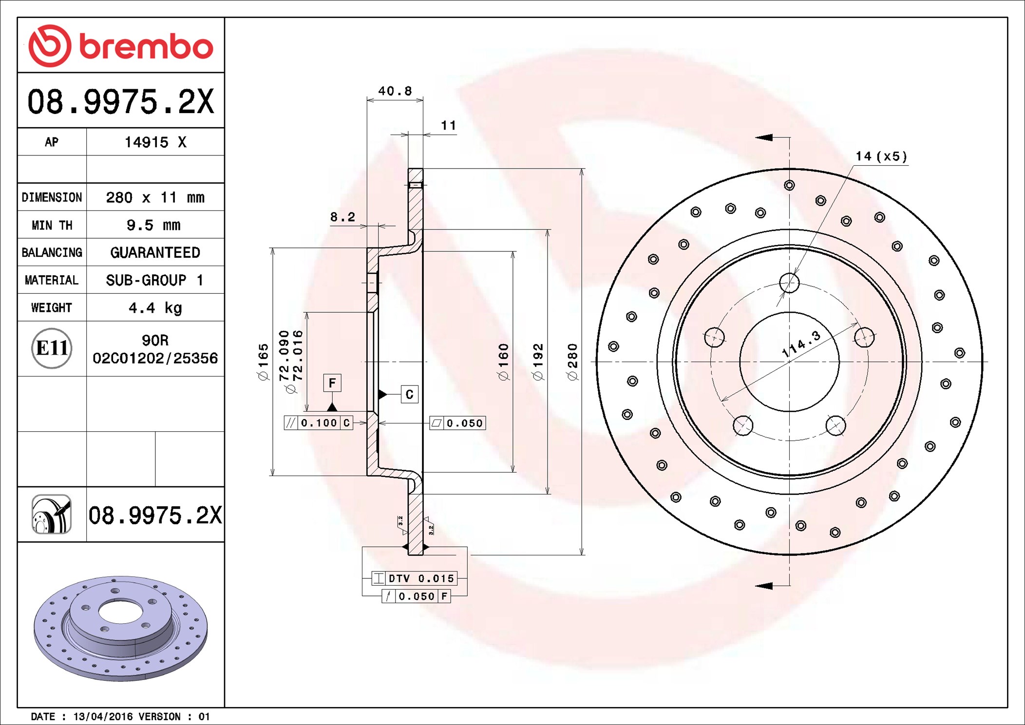 Brake Disc - 08.9975.2X BREMBO
