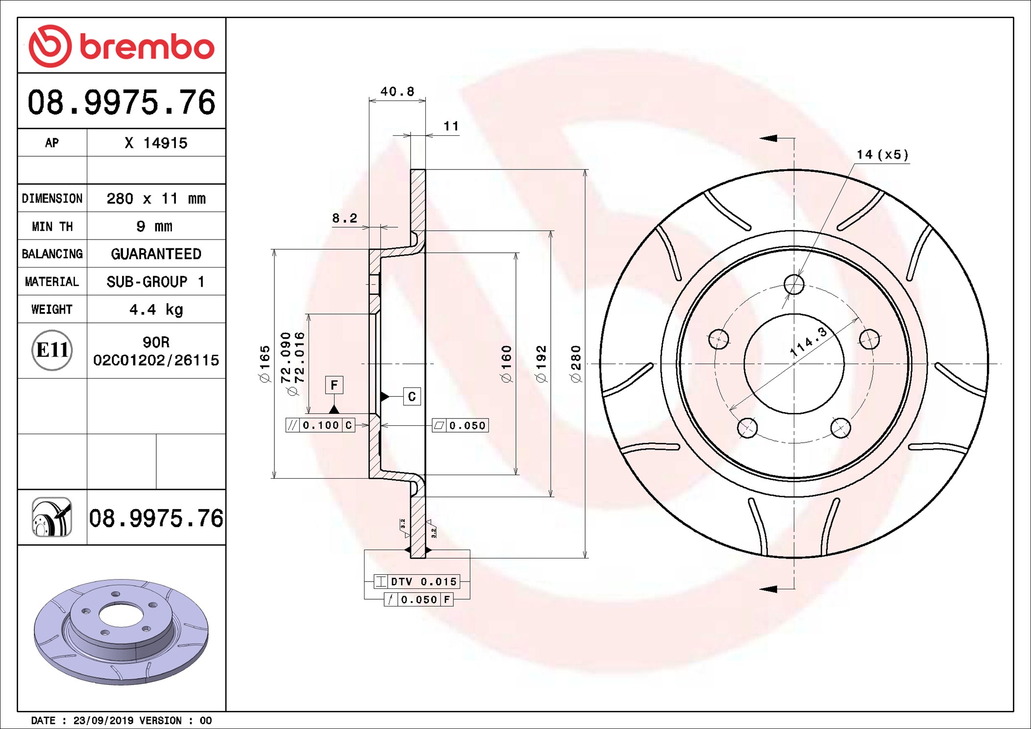 Brake Disc - 08.9975.76 BREMBO