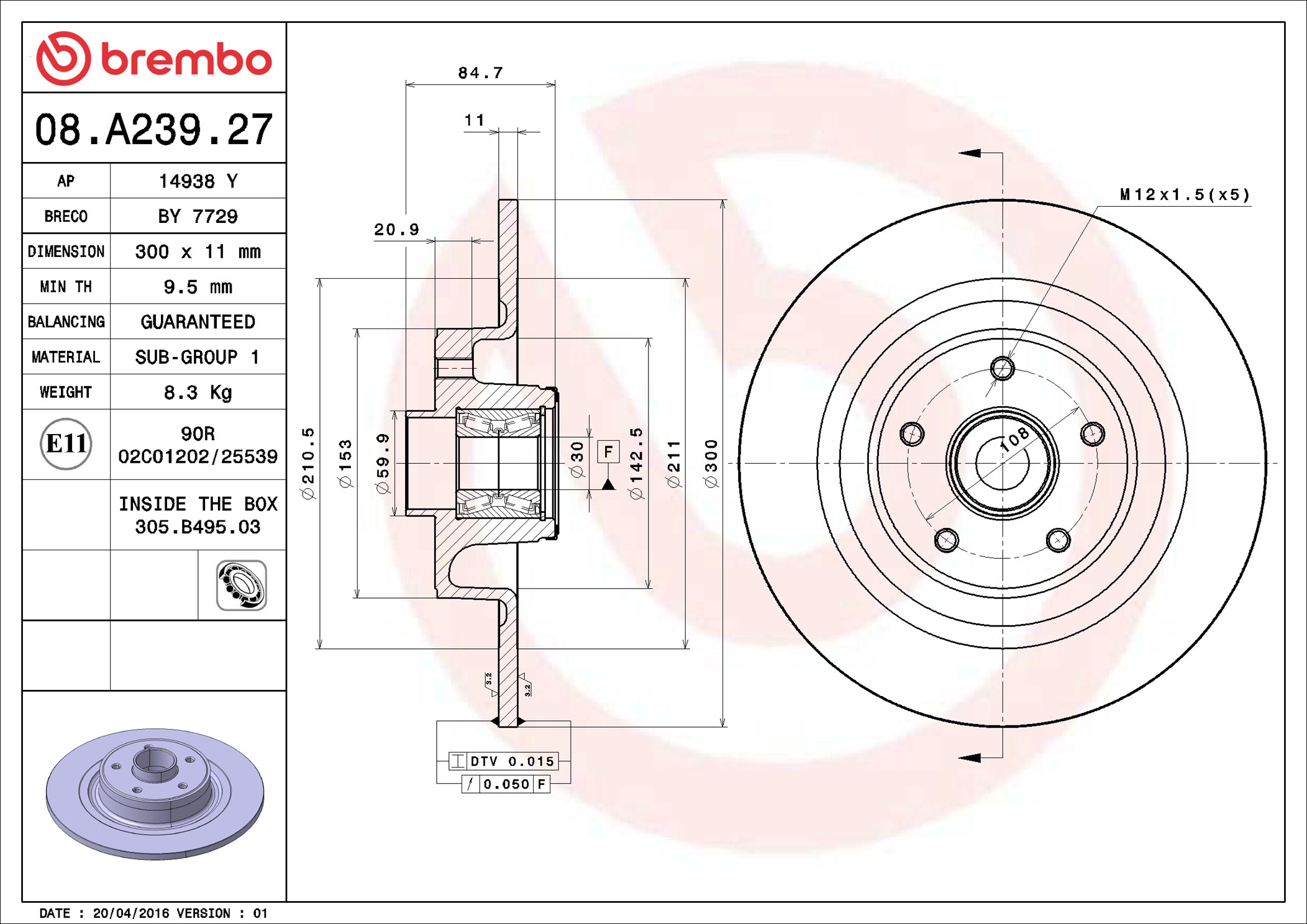 Brake Disc - 08.A239.27 BREMBO