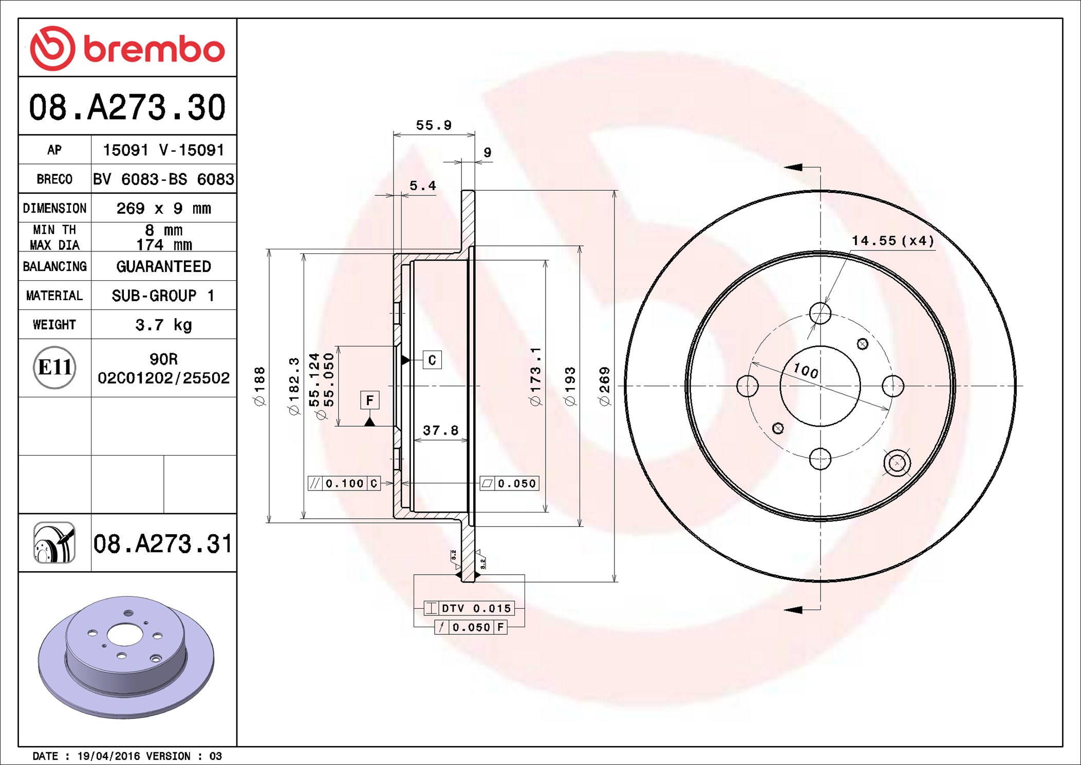 Discofreno - 08.A273.31 BREMBO