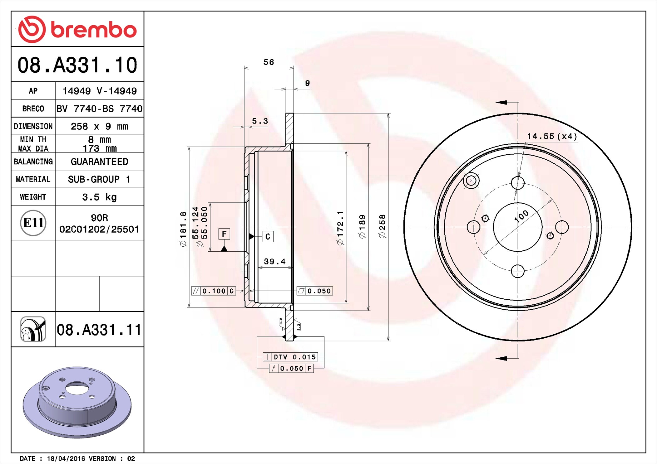 Discofreno - 08.A331.11 BREMBO