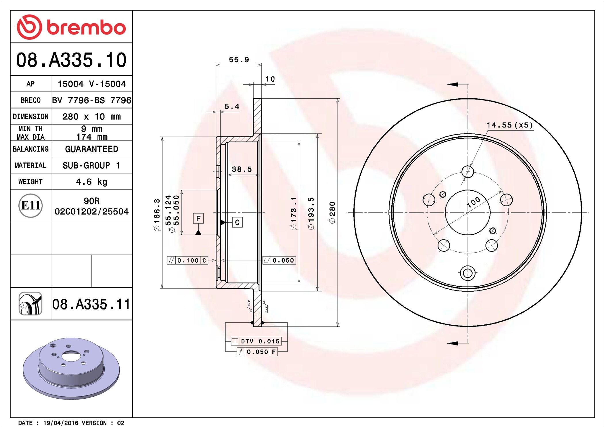 Brake Disc - 08.A335.11 BREMBO