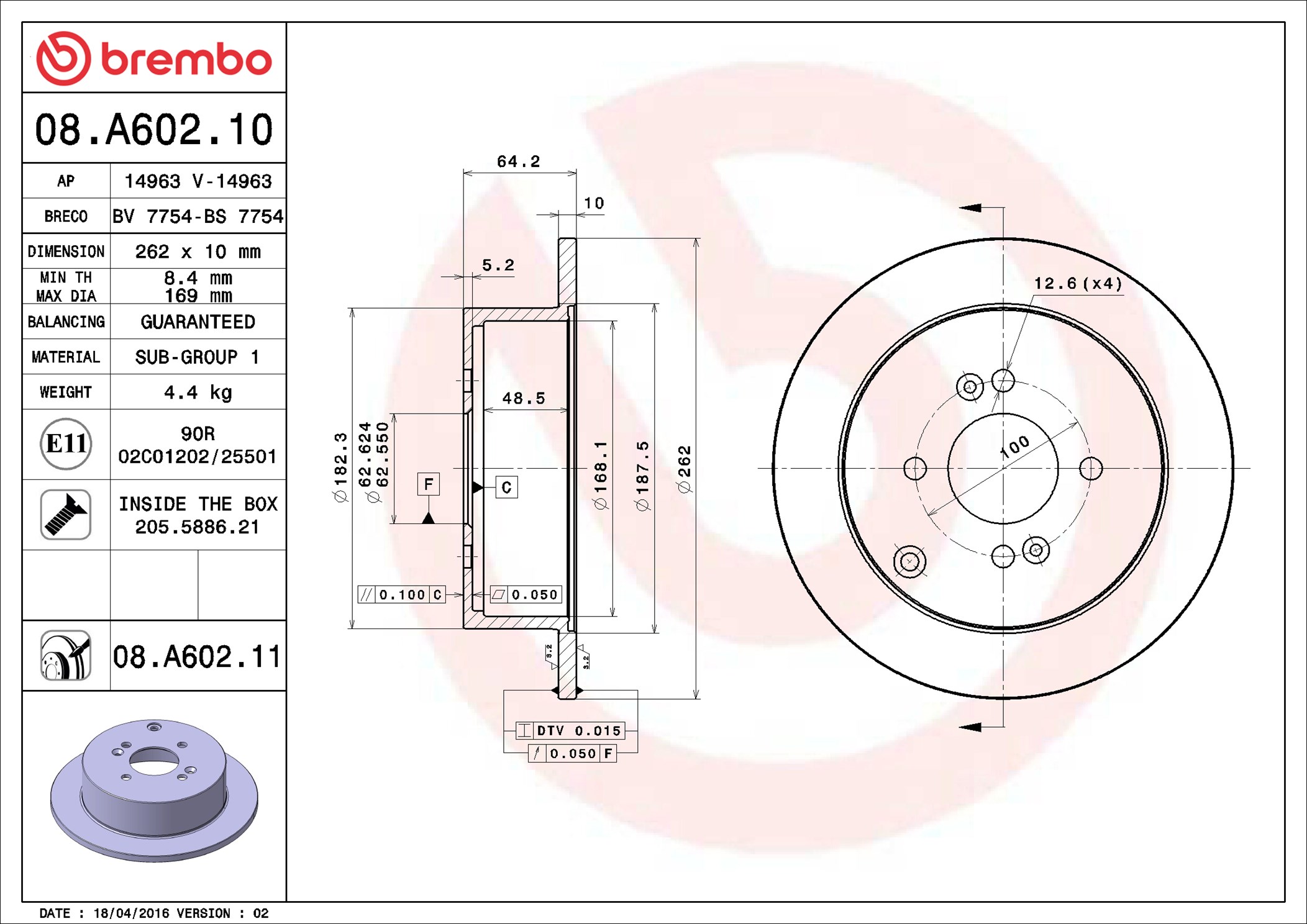 Brake Disc - 08.A602.11 BREMBO