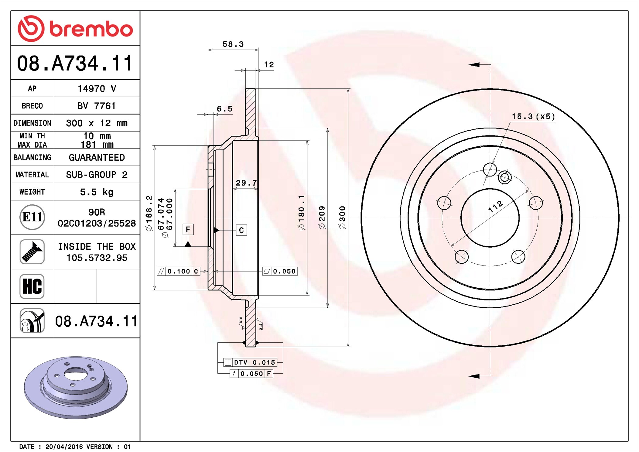 Brake Disc - 08.A734.11 BREMBO
