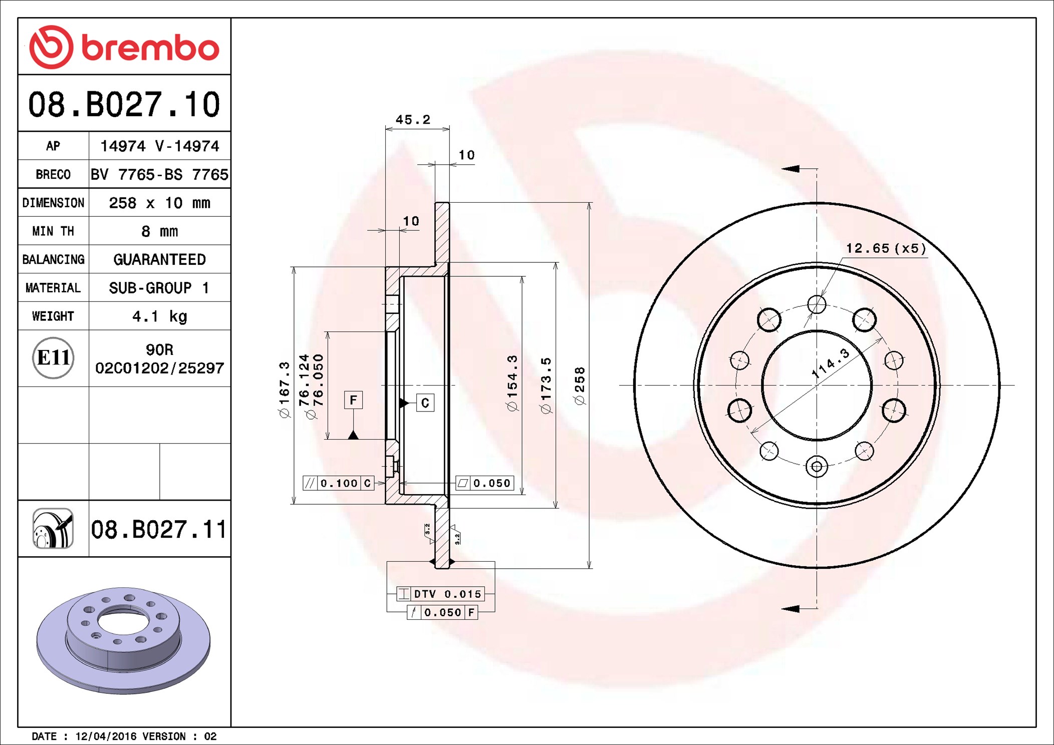 Brake Disc - 08.B027.11 BREMBO