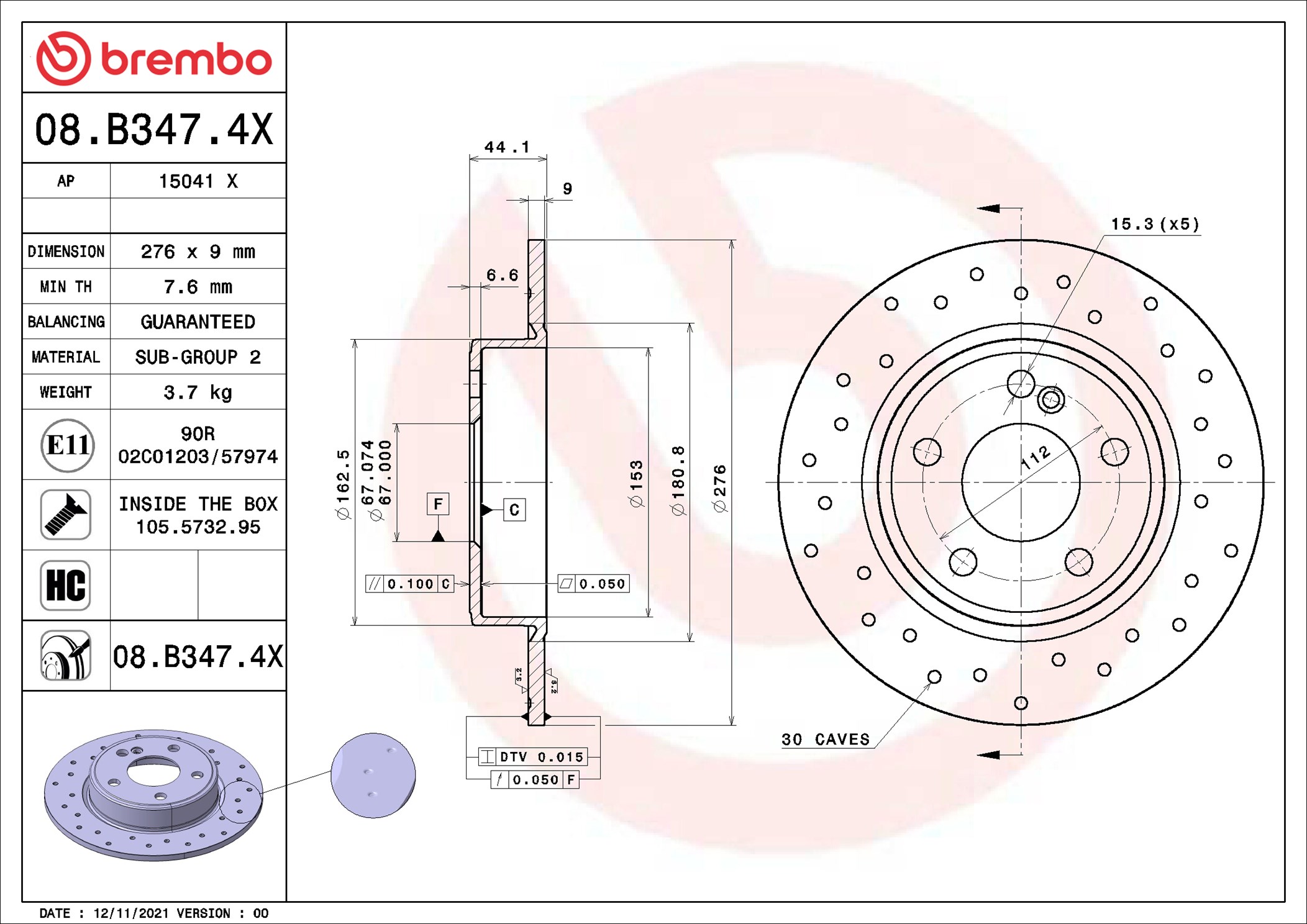 stabdžių diskas - 08.B347.4X BREMBO
