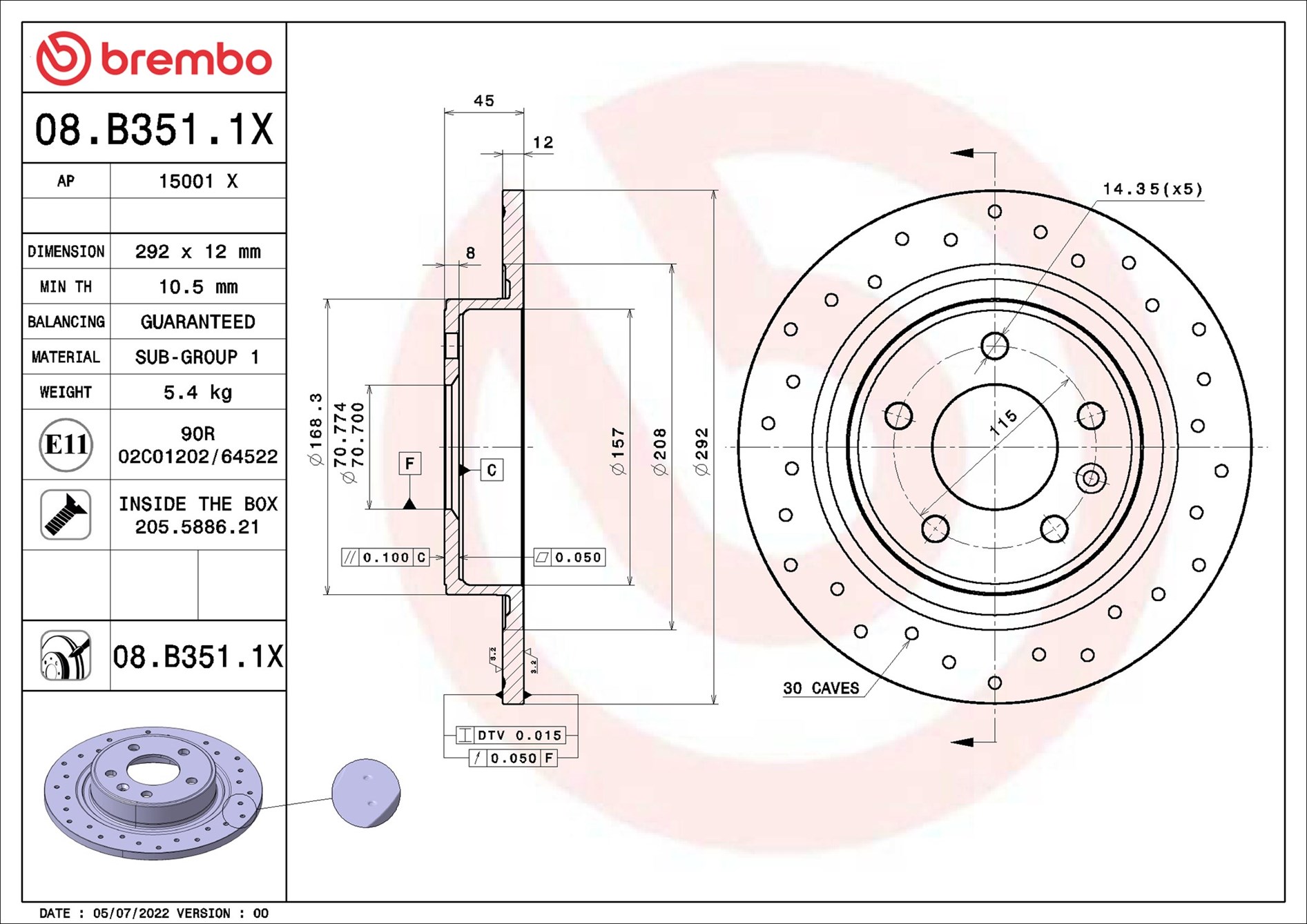 Тормозной диск - 08.B351.1X BREMBO