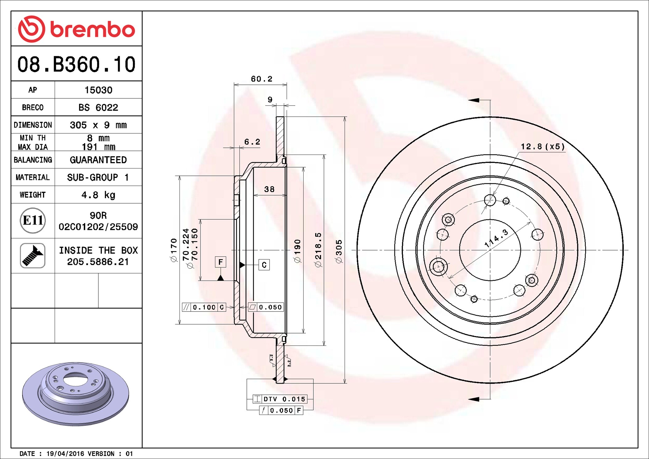 stabdžių diskas - 08.B360.10 BREMBO