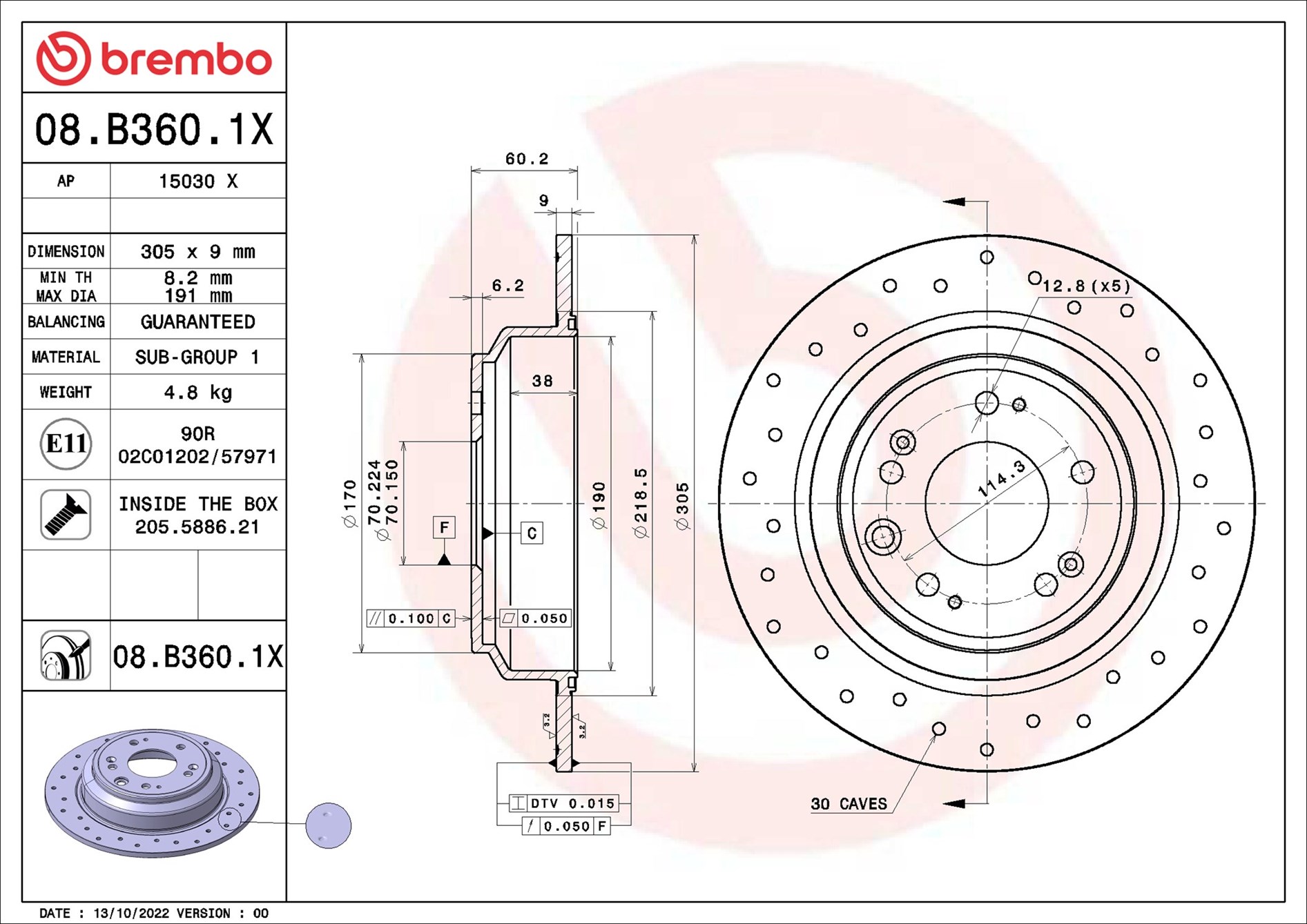 stabdžių diskas - 08.B360.1X BREMBO