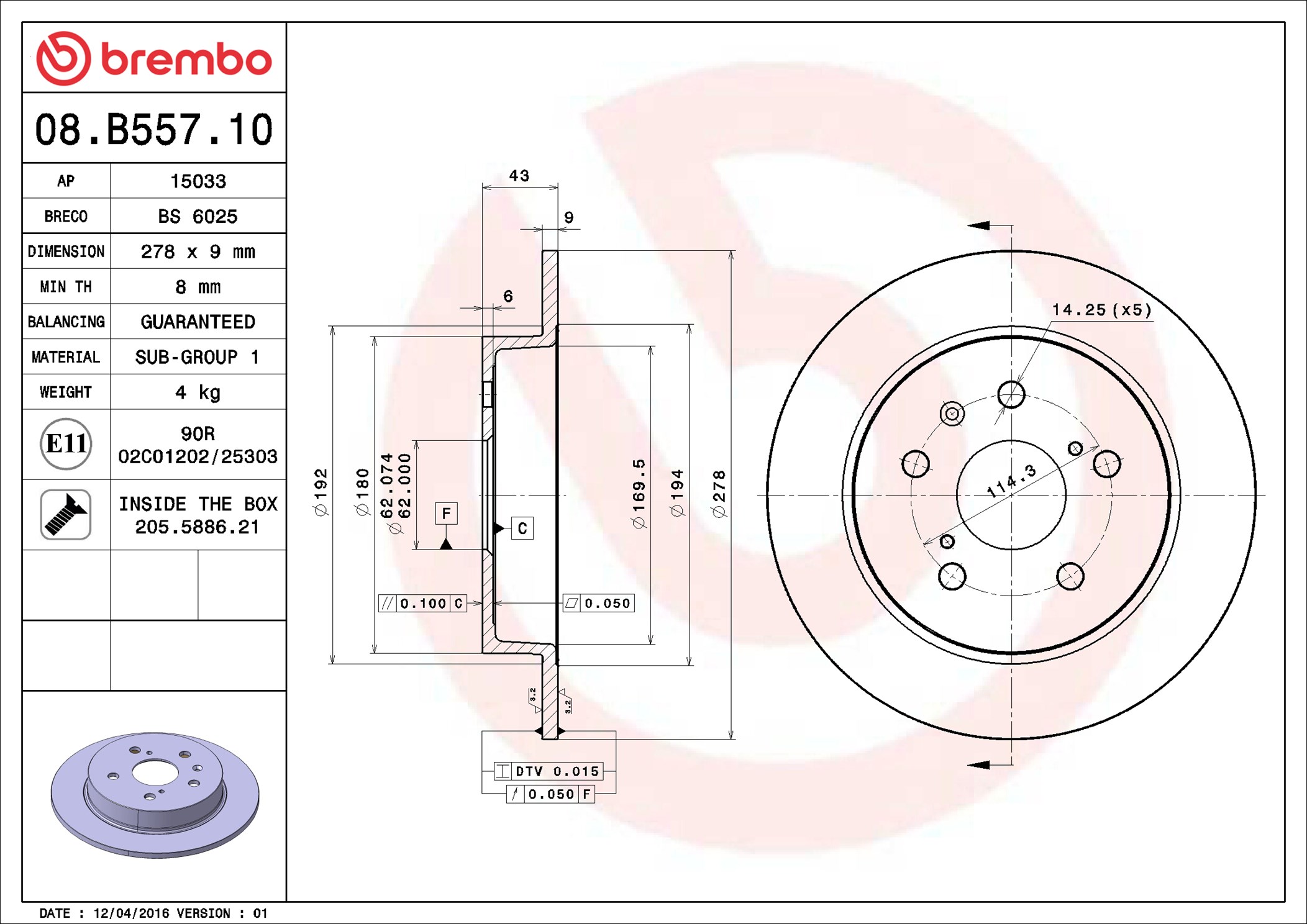 Brake Disc - 08.B557.10 BREMBO