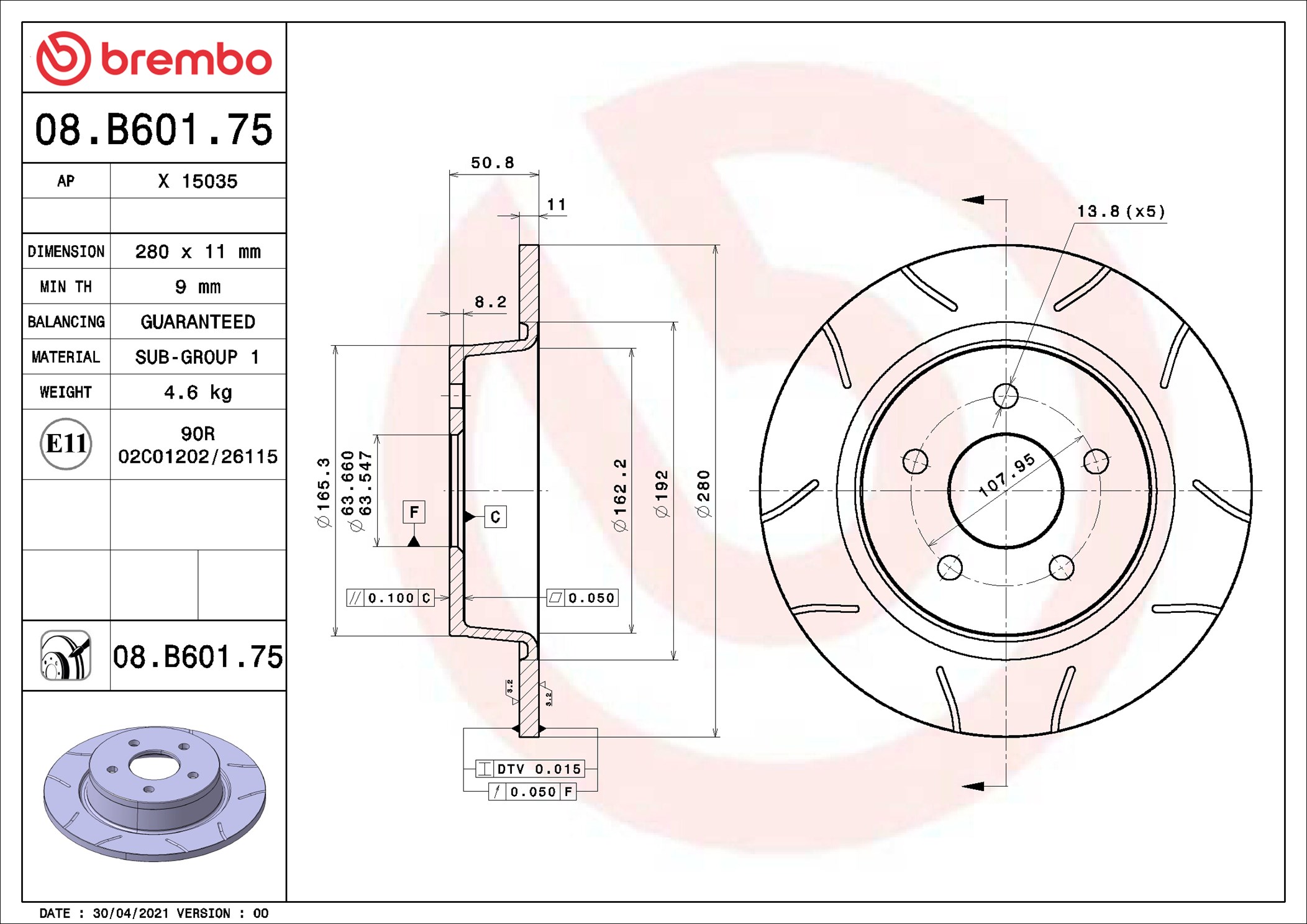Brake Disc - 08.B601.75 BREMBO