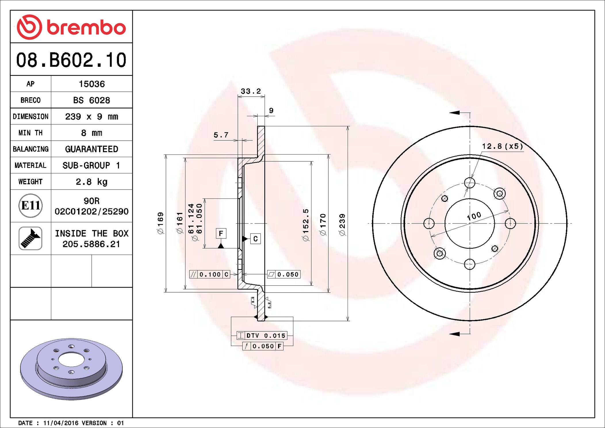 Brake Disc - 08.B602.10 BREMBO