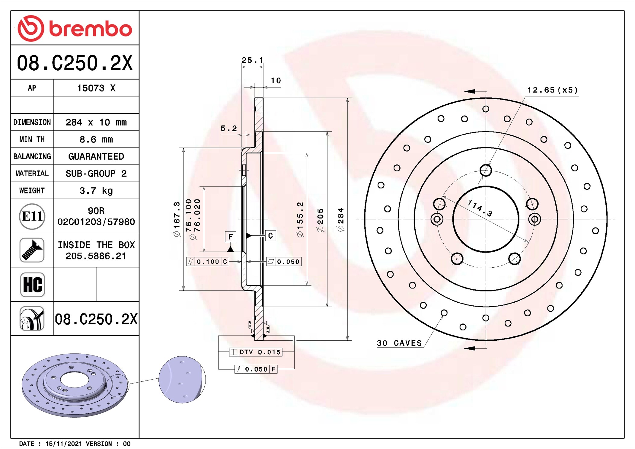 Discofreno - 08.C250.2X BREMBO
