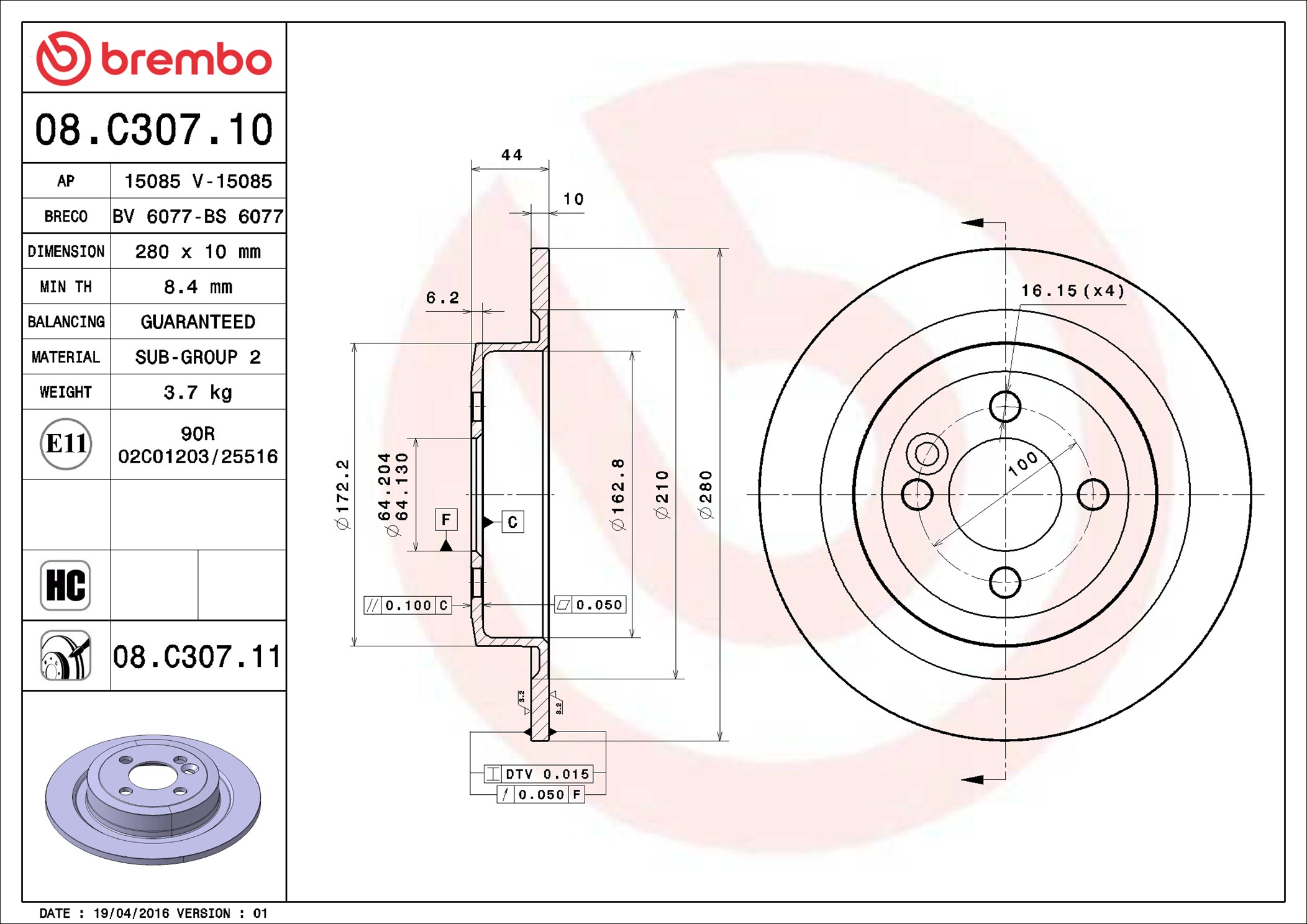 Discofreno - 08.C307.11 BREMBO