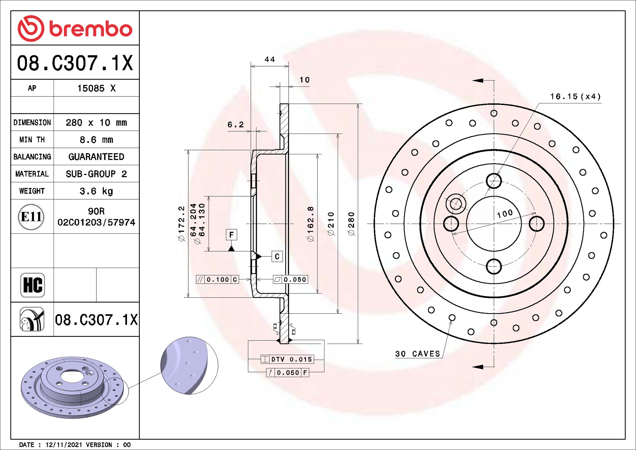 Discofreno - 08.C307.1X BREMBO