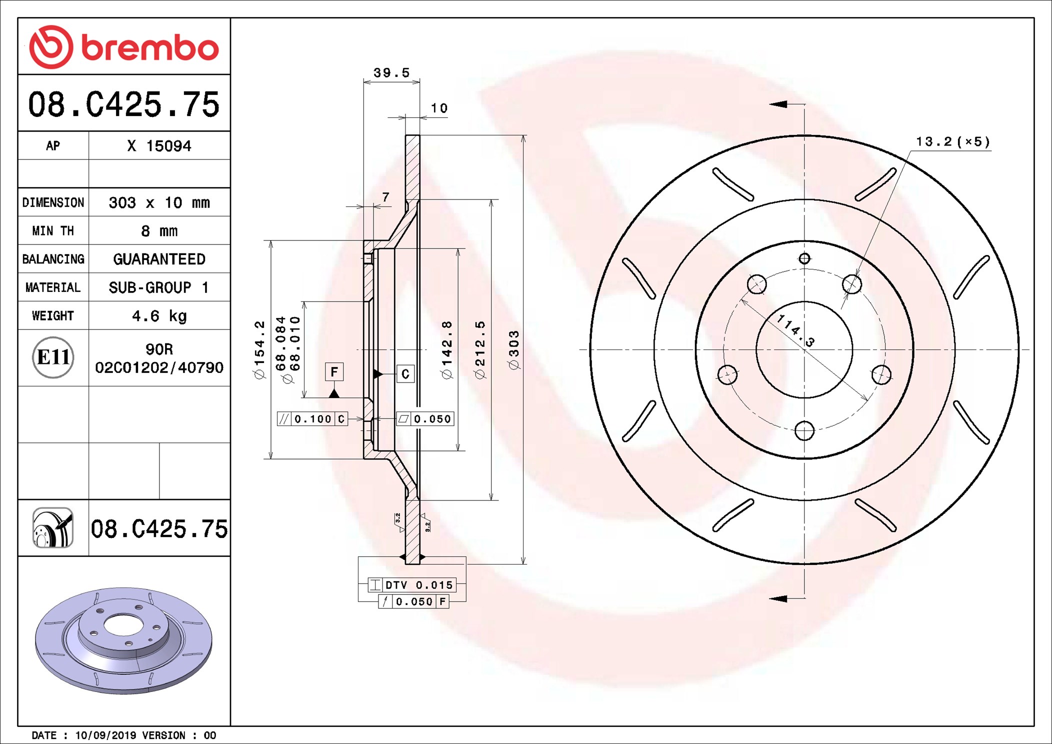 Brake Disc - 08.C425.75 BREMBO