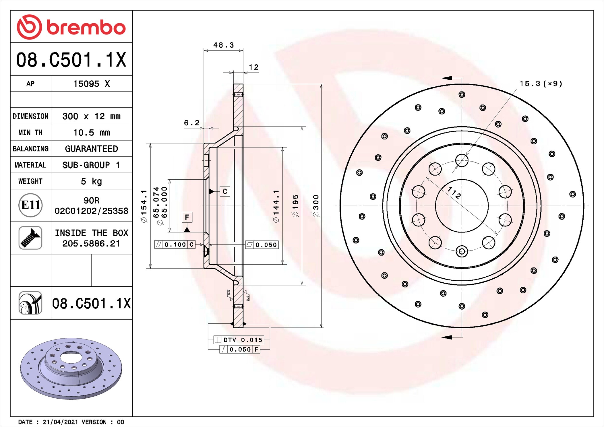Brake Disc - 08.C501.1X BREMBO